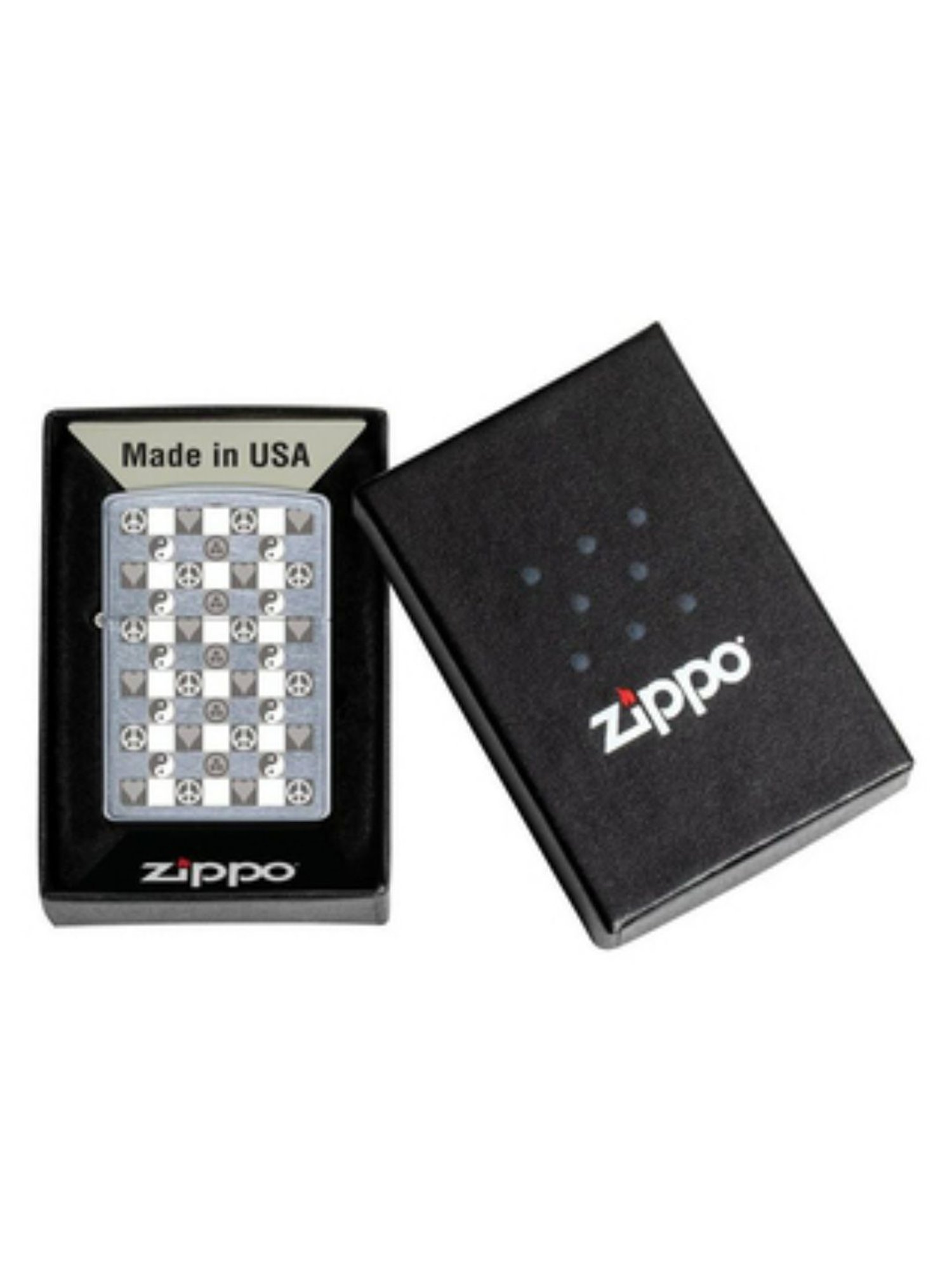 Zippo White Plaid Peace Design Street Brass Pocket Lighter