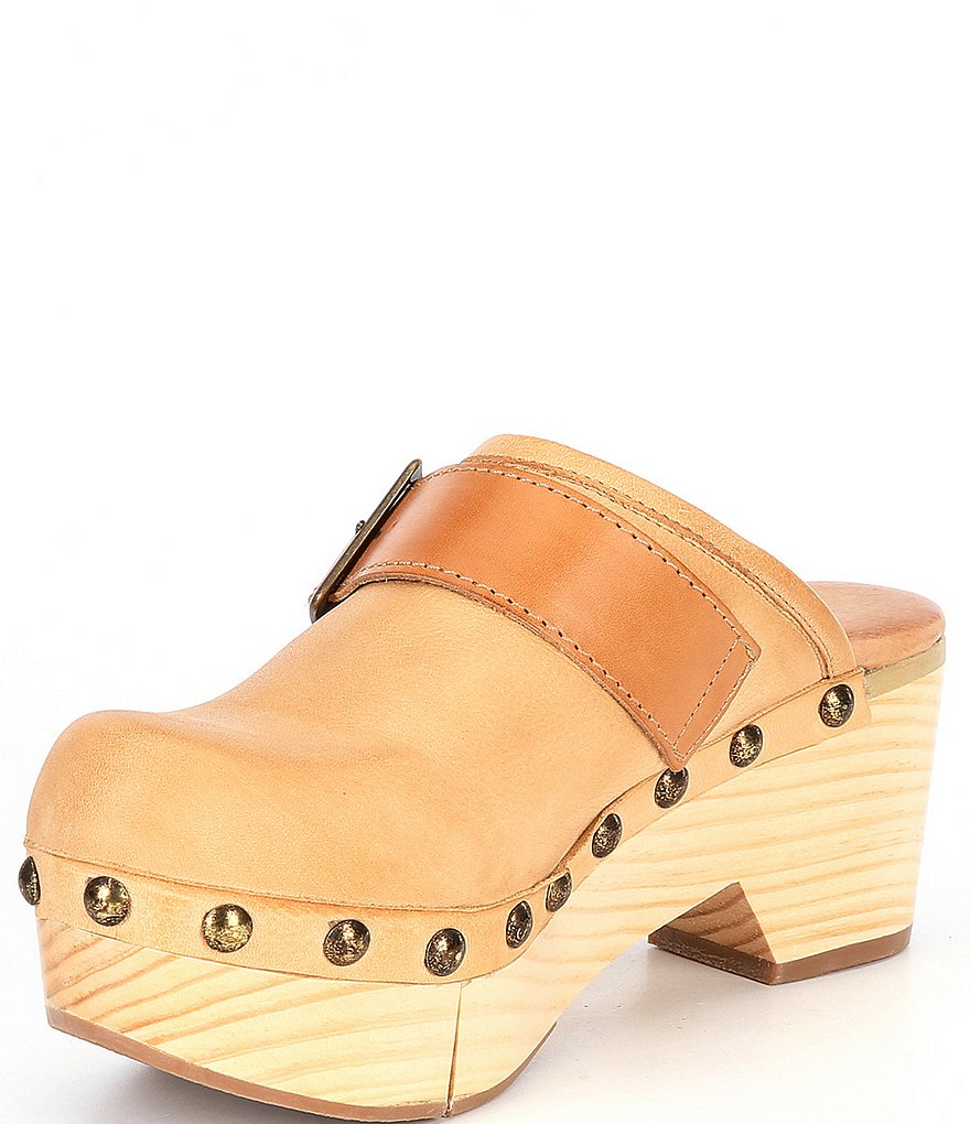 Free People Culver City Leather Studded Buckled Strap Clogs