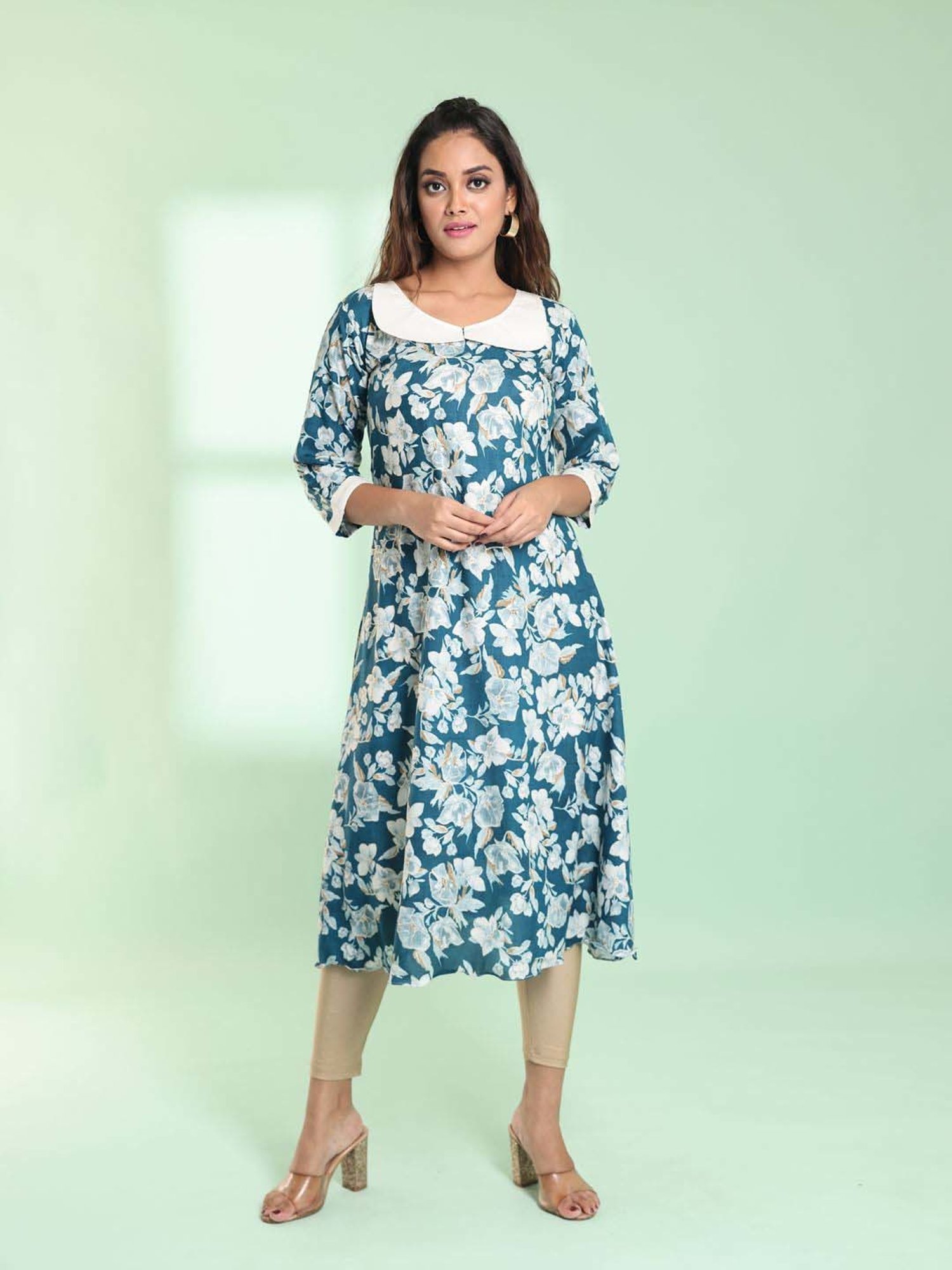 CHARUKRITI Blue Printed A Line Kurta