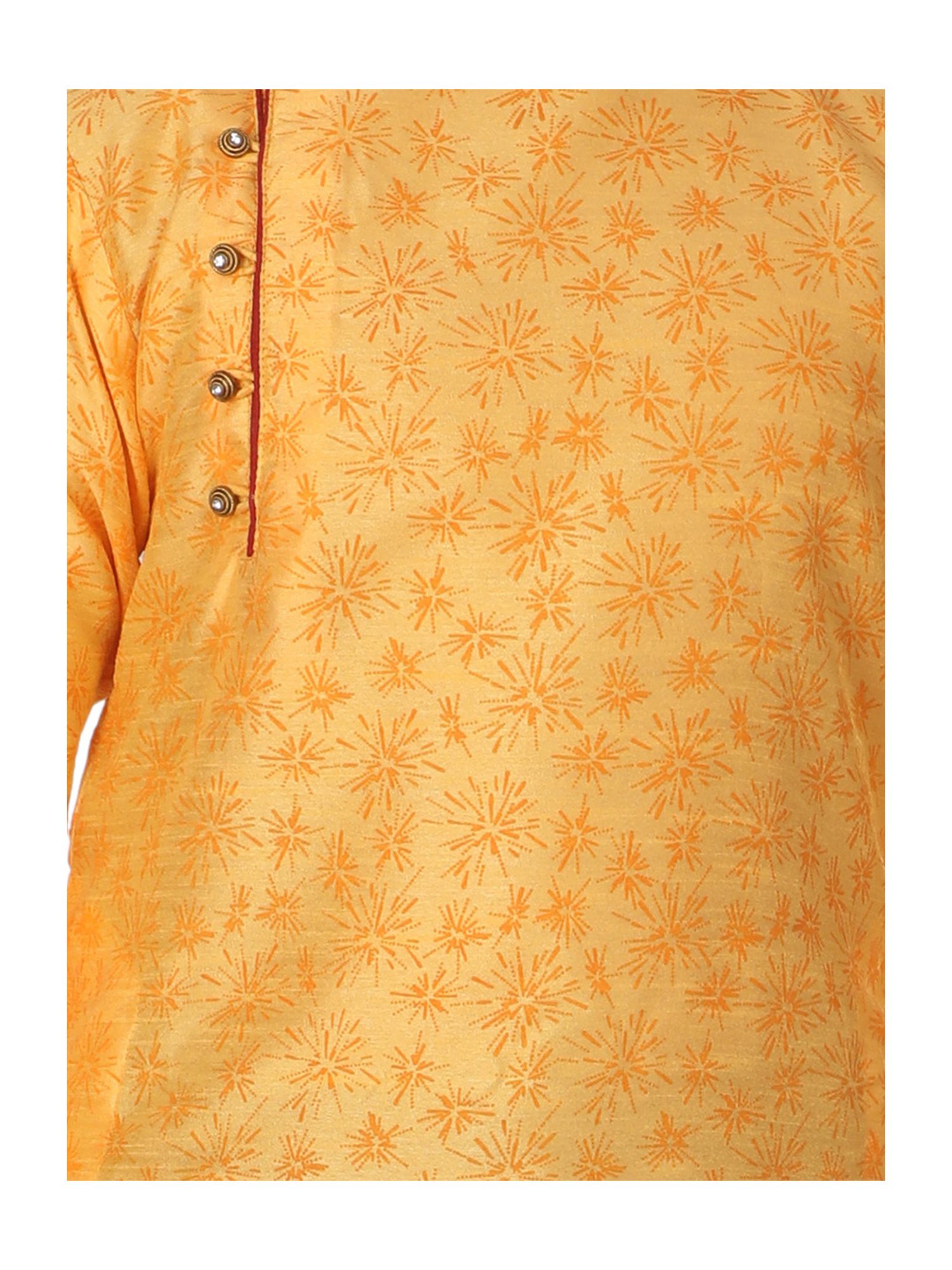 Pro-Ethic Style Developer Kids Yellow & Maroon Printed Full Sleeves Kurta with Churidar
