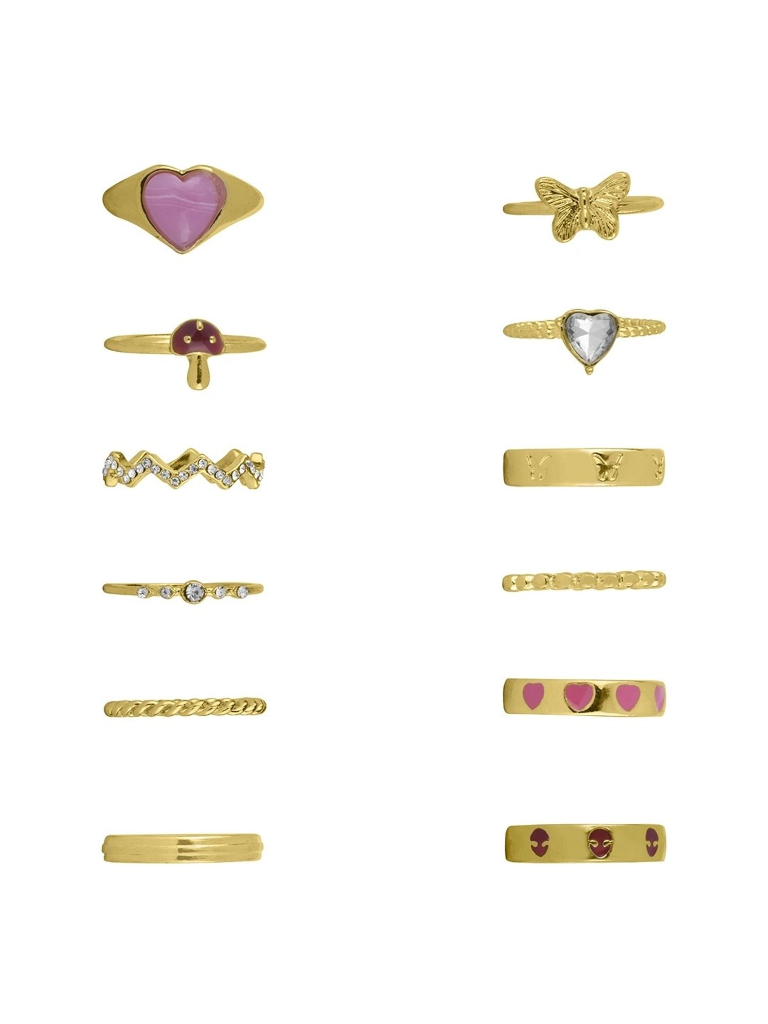 Lilly & Sparkle Enameled & Stone Studded Summer Rings - Set of 12