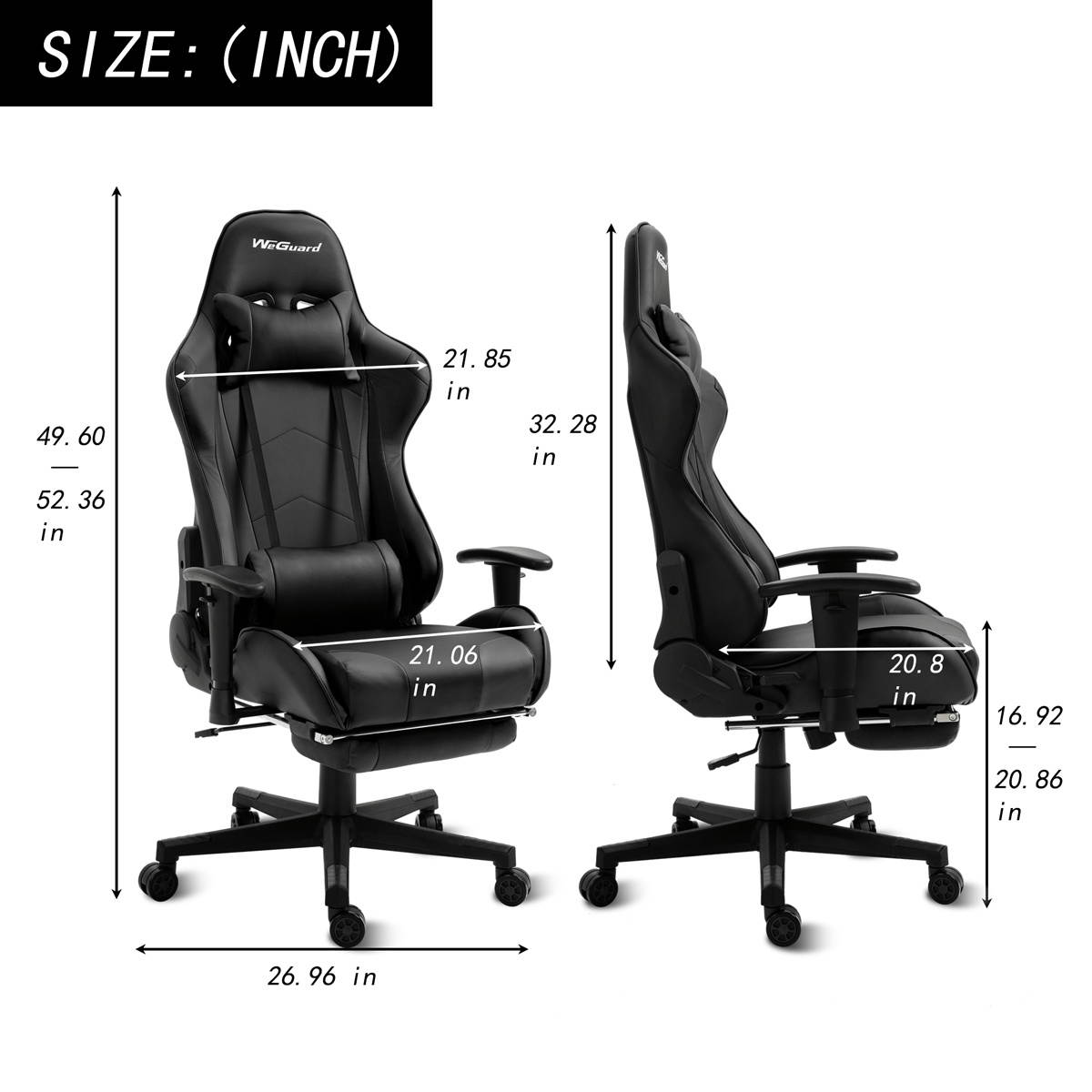 Gaming Chair Racing Style Office Chair Adjustable Massage Lumbar Cushion Swivel Rocker Recliner Leather High Back Ergonomic Computer Desk Chair with Retractable Arms and Footrest (Black)