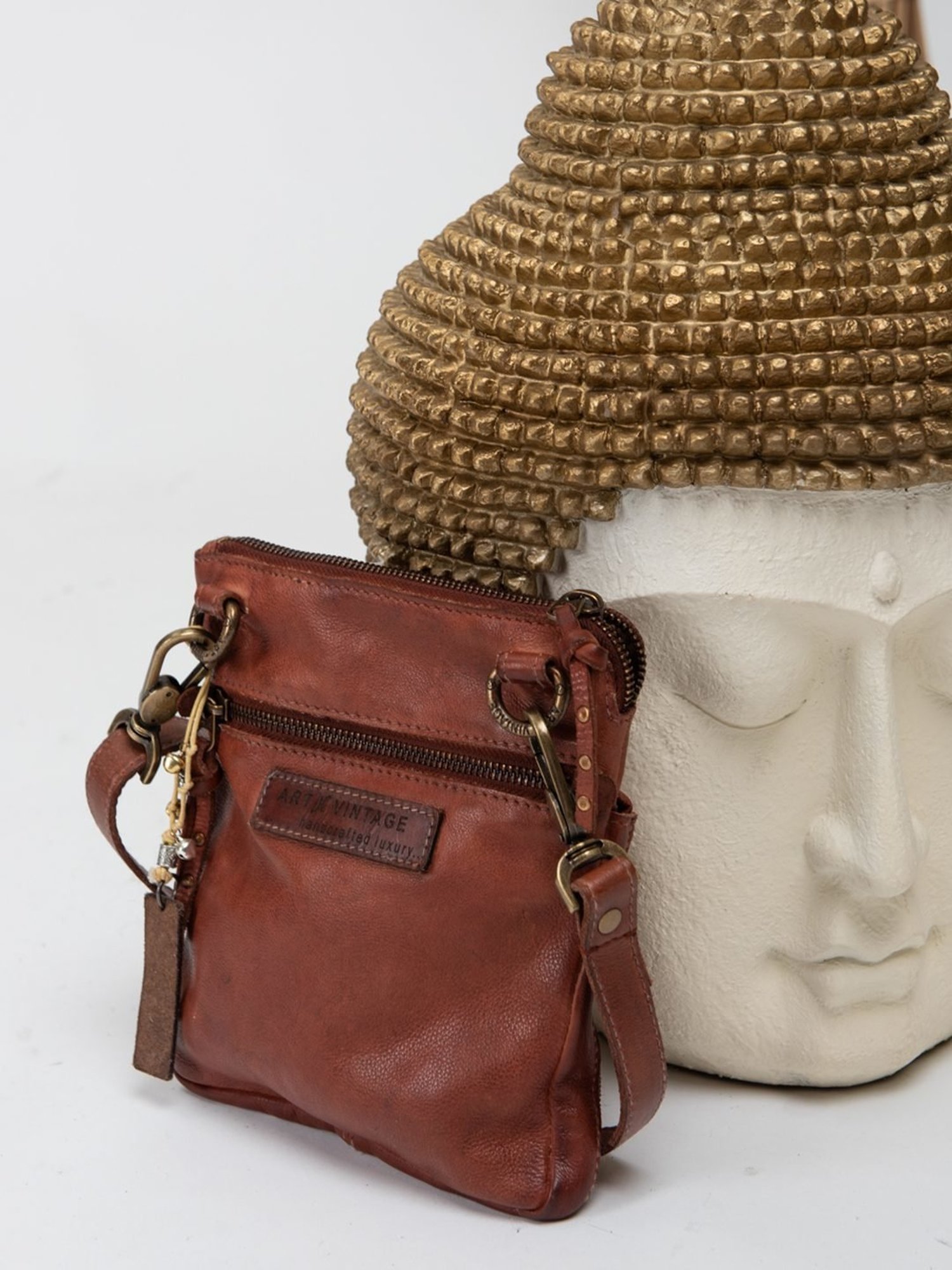 Art N Vintage Simona Cognac Leather Textured Small Sling Handbag