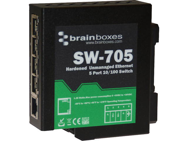 BRAINBOXES SW-705 HARDENED 5PORT ETHERNET SWITCH