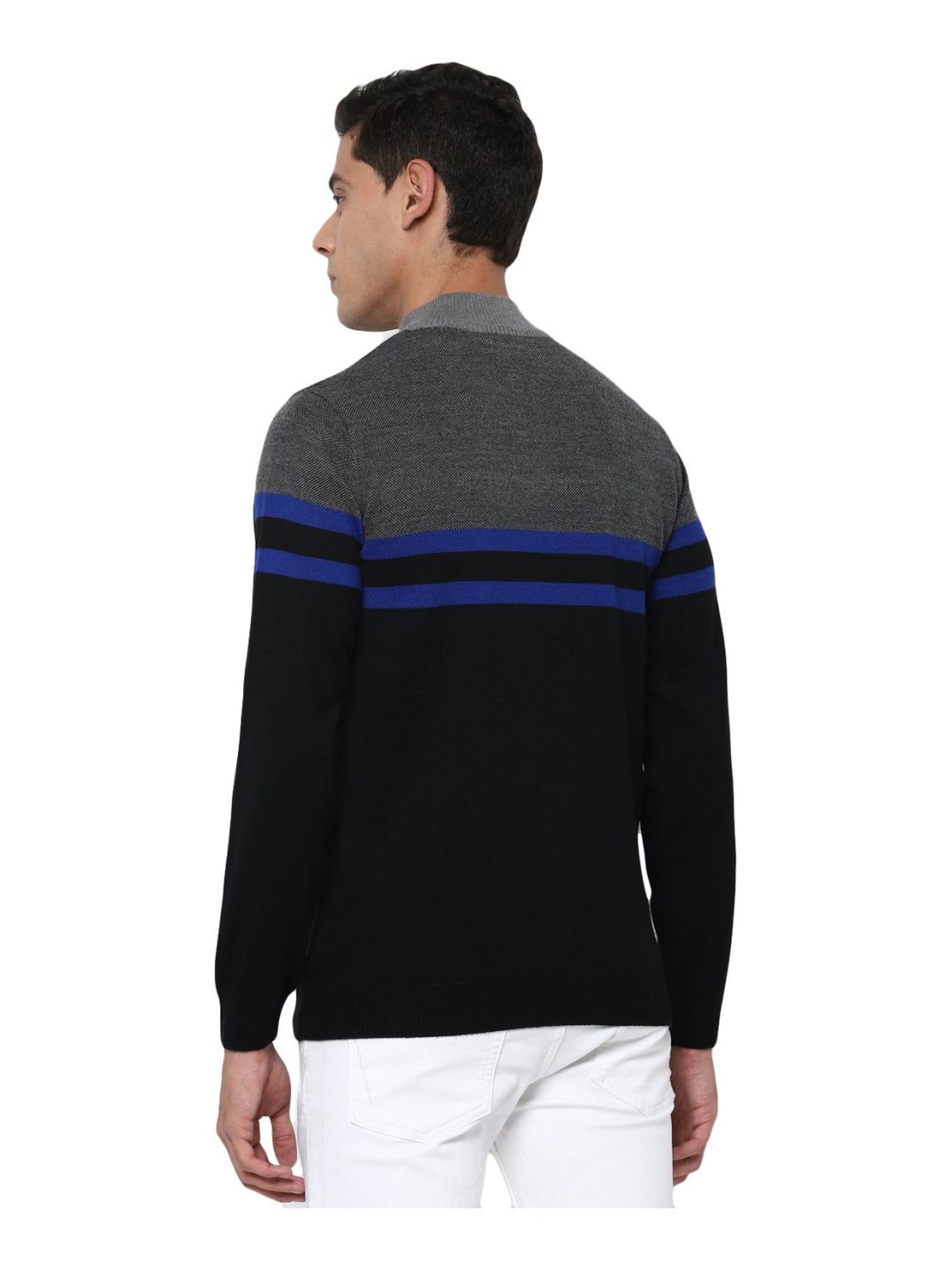 Allen Solly Black Regular Fit Colour Block Sweater