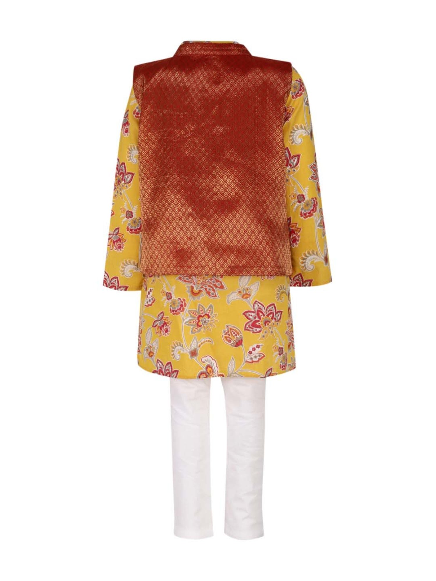 A Little Fable Kids Yellow & White Cotton Floral Print Kurta Set