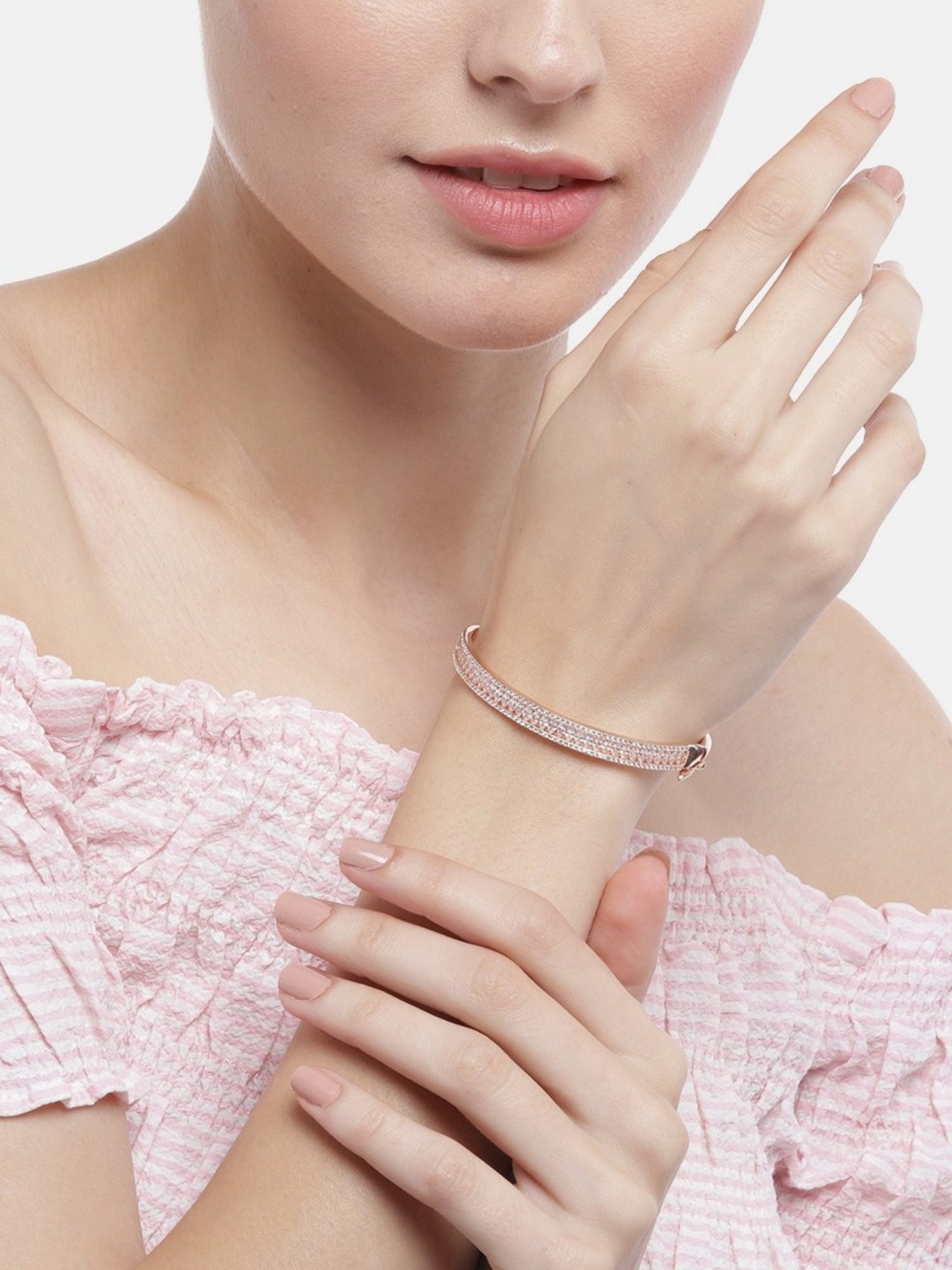 Zavya CZ Rose Gold-Plated 92.5 Sterling Silver Kada Bracelet