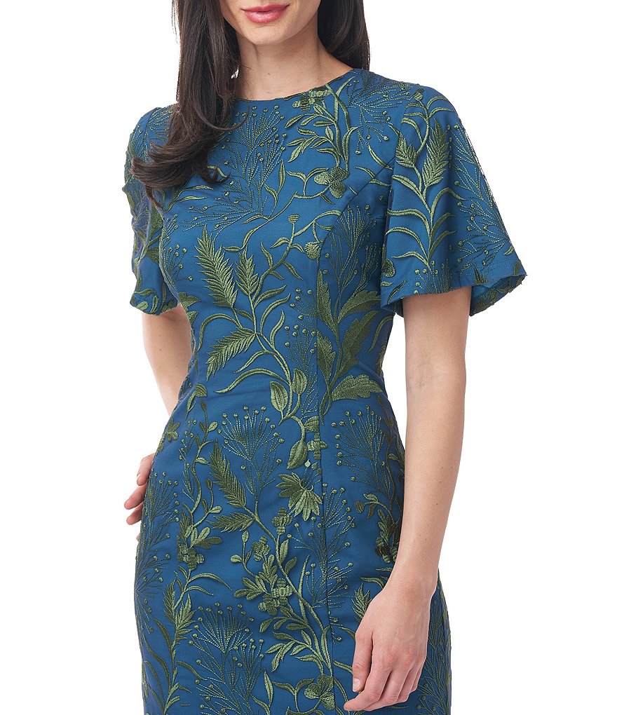 Eva Varro Floral Placement Print Knit Jersey Reversible to Solid Black Sheath Dress