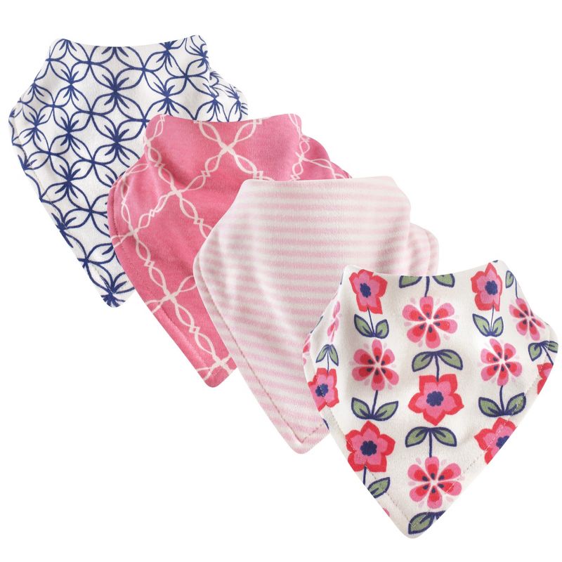 Touched by Nature Baby Girl Organic Cotton Bandana Bibs 4pk, Flower, One Size