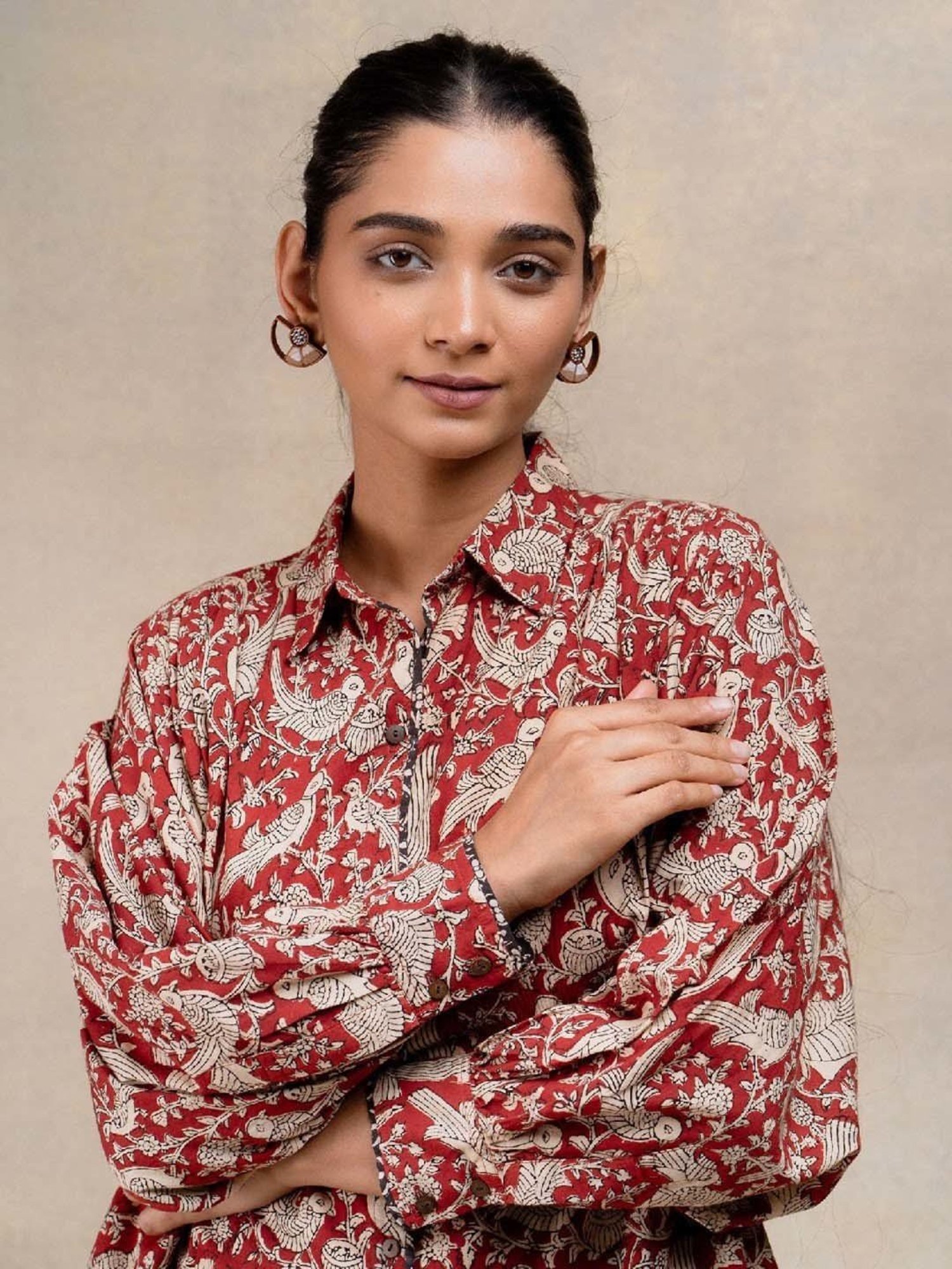 Okhai Red Floral Print Pure Cotton Ethnic Dress With Belt