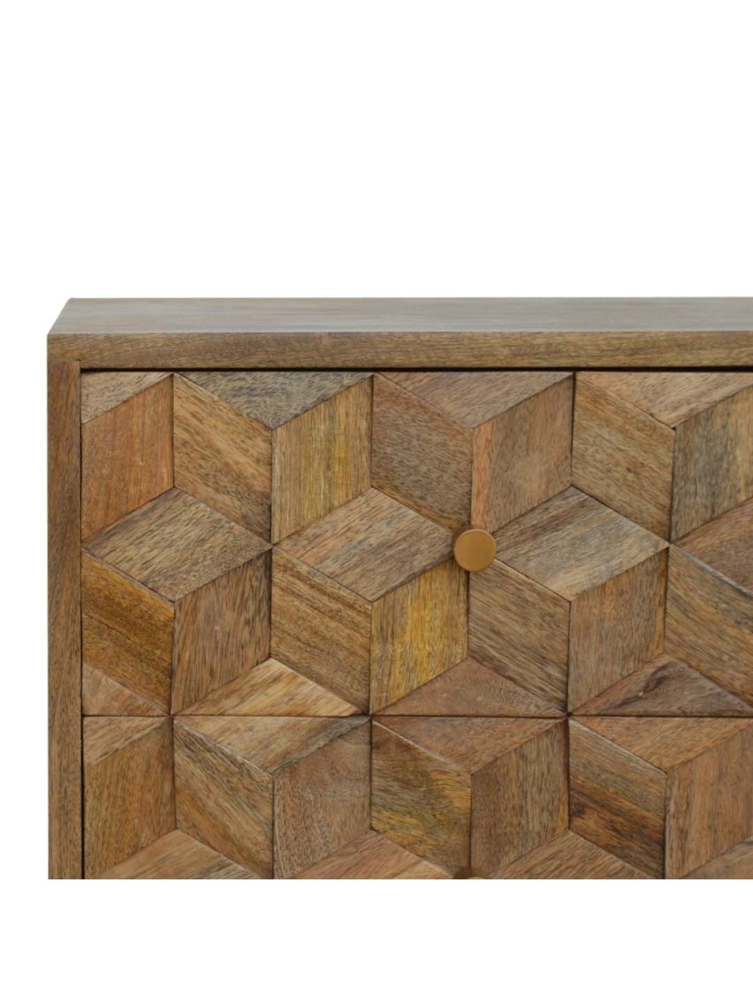 Artisan Furniture Textured Brown Cube Carved Bedside Table With Double Drawers