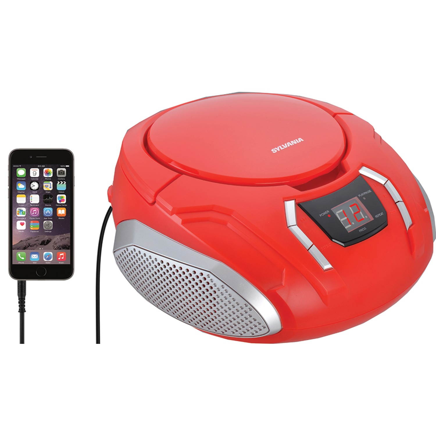 SYLVANIA(R) SRCD261-B-RED Portable CD Player with AM/FM Radio (Red)