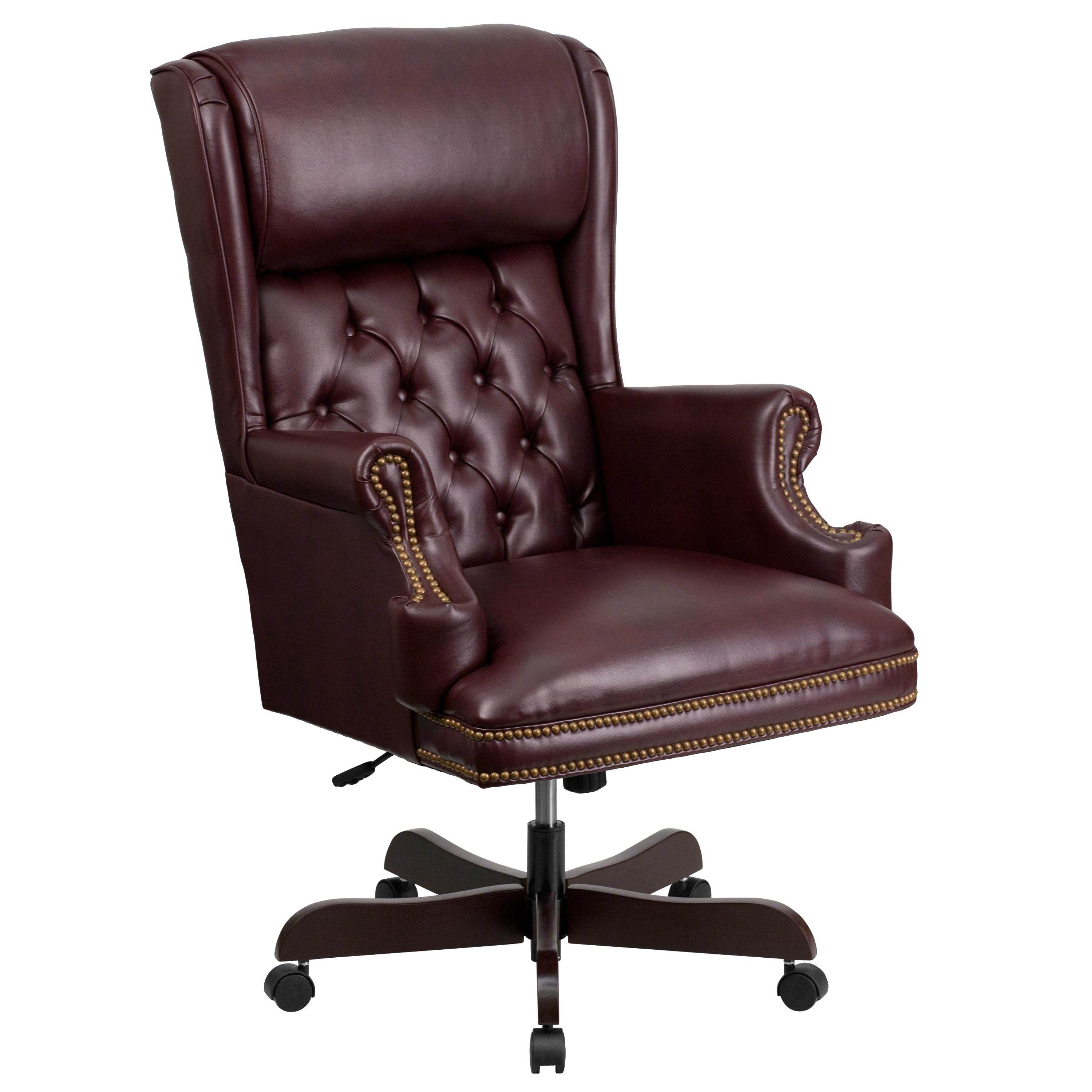 High Back Traditional Tufted Burgundy LeatherSoft Executive Ergonomic Office Chair with Oversized Headrest & Arms
