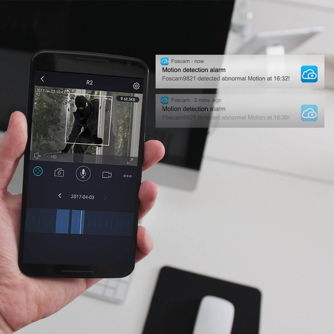 Foscam Home Security Camera, R2 Full HD 1080P WiFi IP Camera with Real-time 1080P Video at 25FPS, Pan Tilt 8X Digital Zoom, Motion Detection & Alert, Optional Cloud Service Available, Rubber White