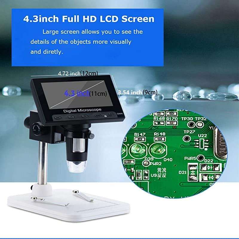 LCD Digital Microscope  43 inch 500X1000X Magnification USB Microscope Magnifier with 8 Adjustable LED Light Rechargeable Handled Microscope Camera for Children Lab Edu Naturalist