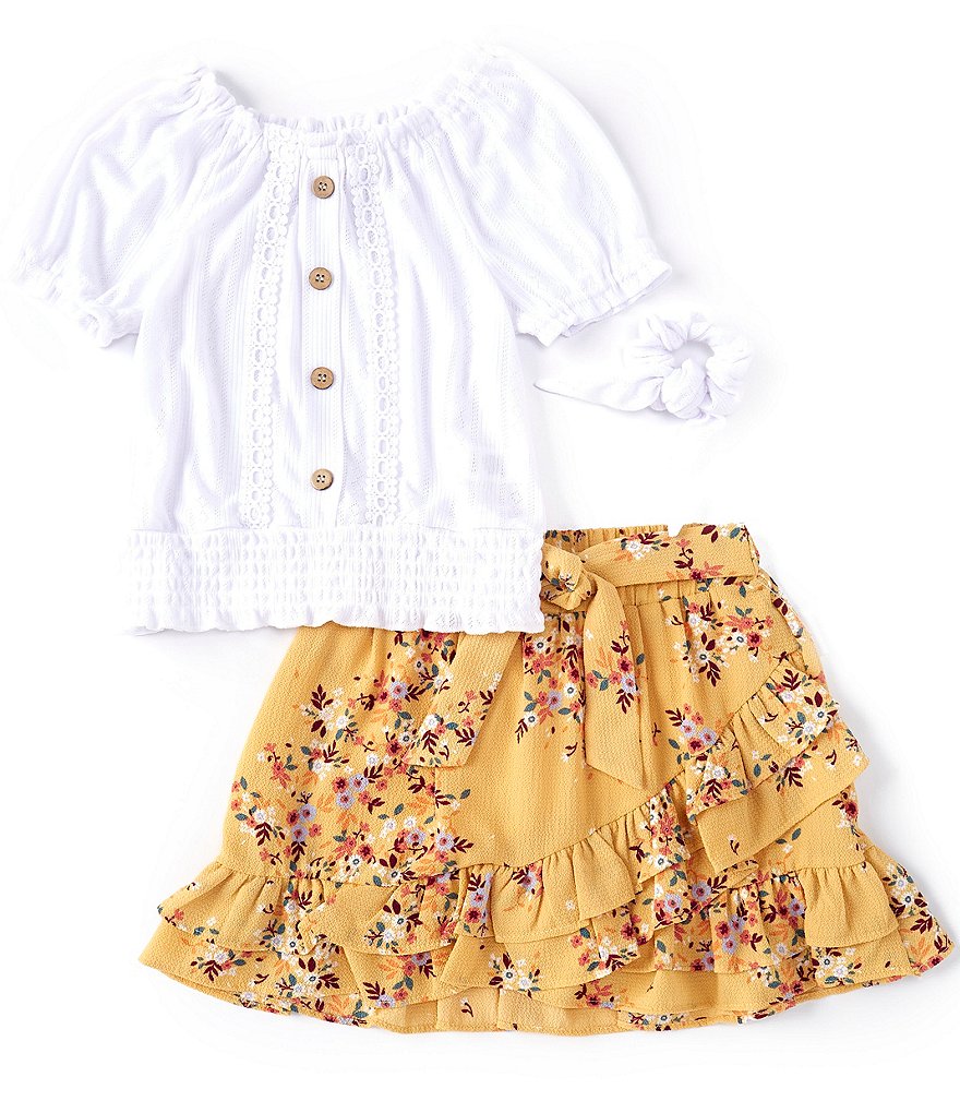 Ally B Big Girls 7-16 Puff-Sleeve Peasant Top & Ditsy Floral Skort Set