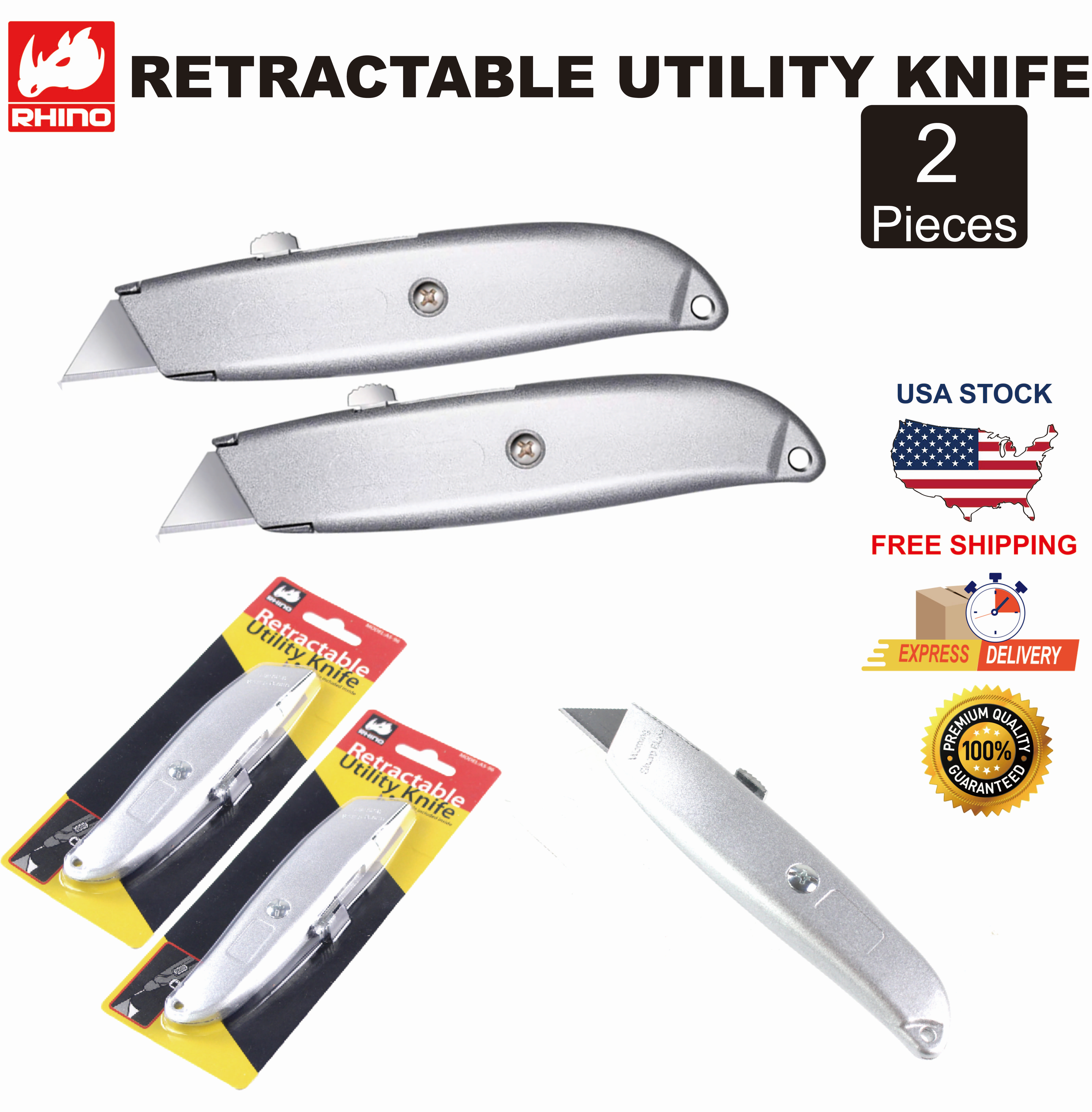RHINO Retractable Utility Knife Gray 2 Pieces