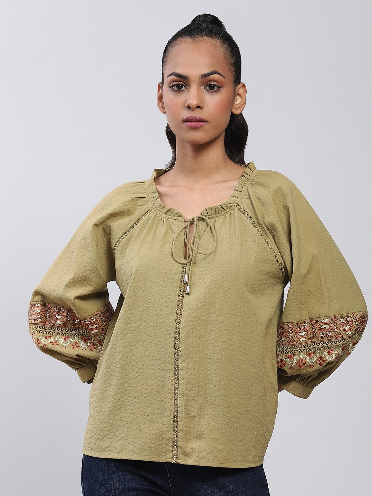 Label Ritu Kumar Olive Embroidered Top