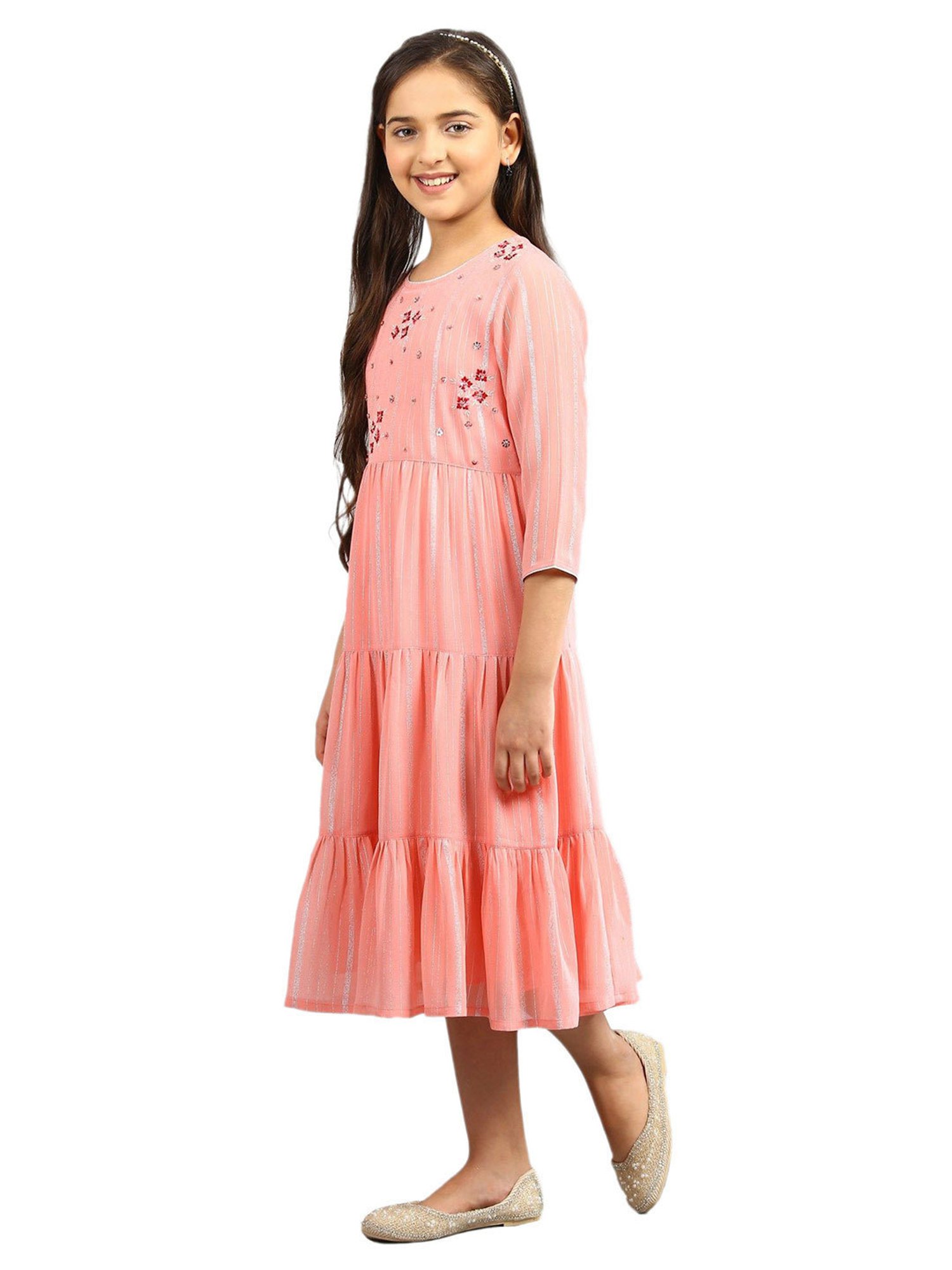 Aurelia Kids Pink Embroidered Dress