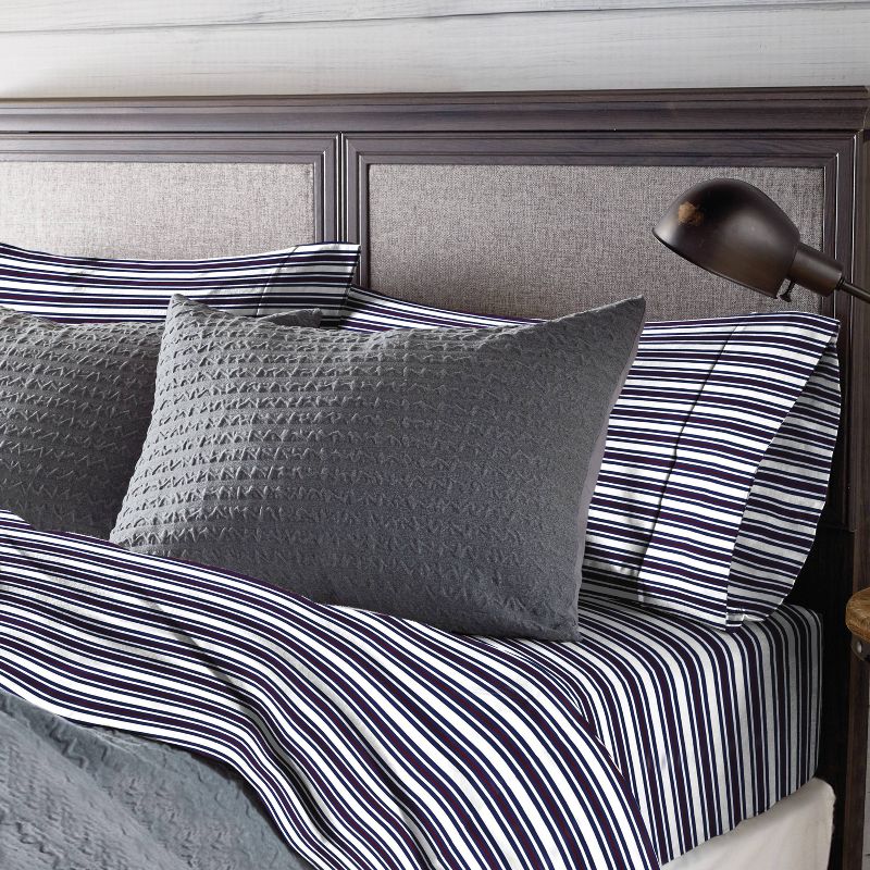 Full/Queen 3Pc Microsculpt Stripe Flannel Comforter Set Gray - G.H. Bass