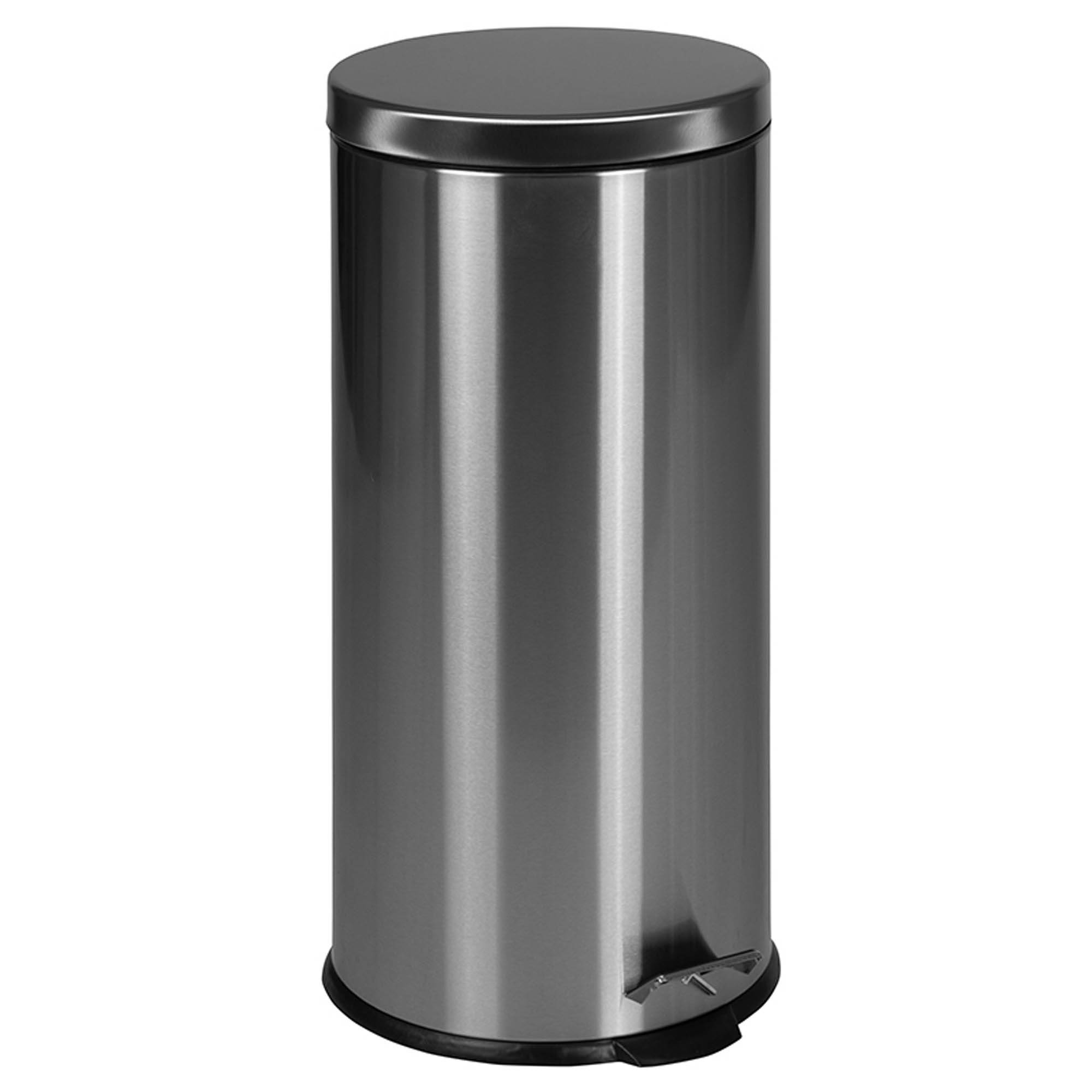 Offex 30"L Modern Stainless Steel Fingerprint Resistant Finish Compact Round Step Trash Can with Soft Close Lid and Removable Liner - 7.9 Gallons