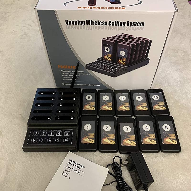 10 Pager buzzers 1 keypad Queue Number Call Wireless Calling System Queue Call Restaurant Paging System for Restaurant Church Food Truck Coffee Shop Office