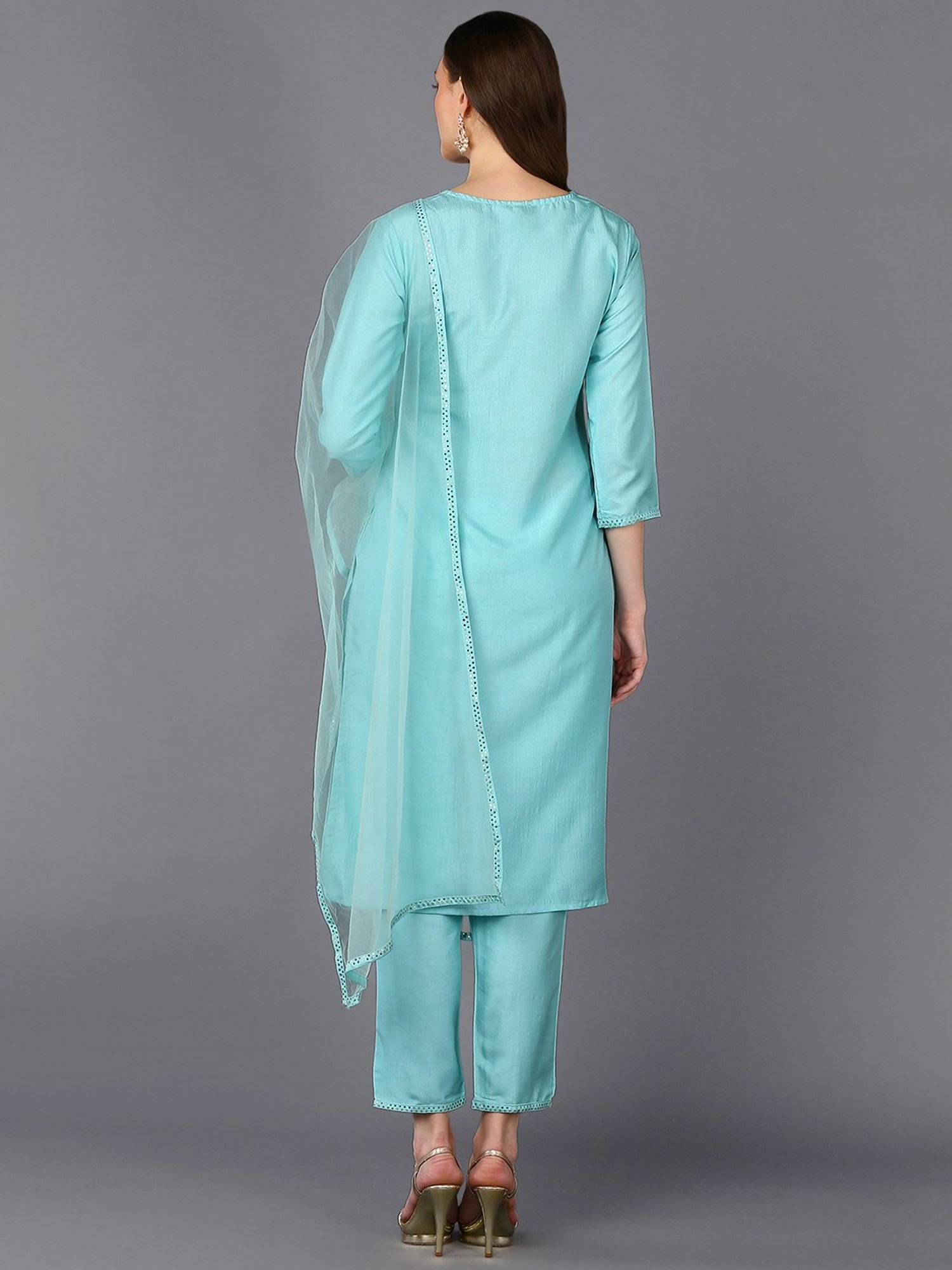 Vaamsi Blue Embellished Kurta Pant Set With Dupatta