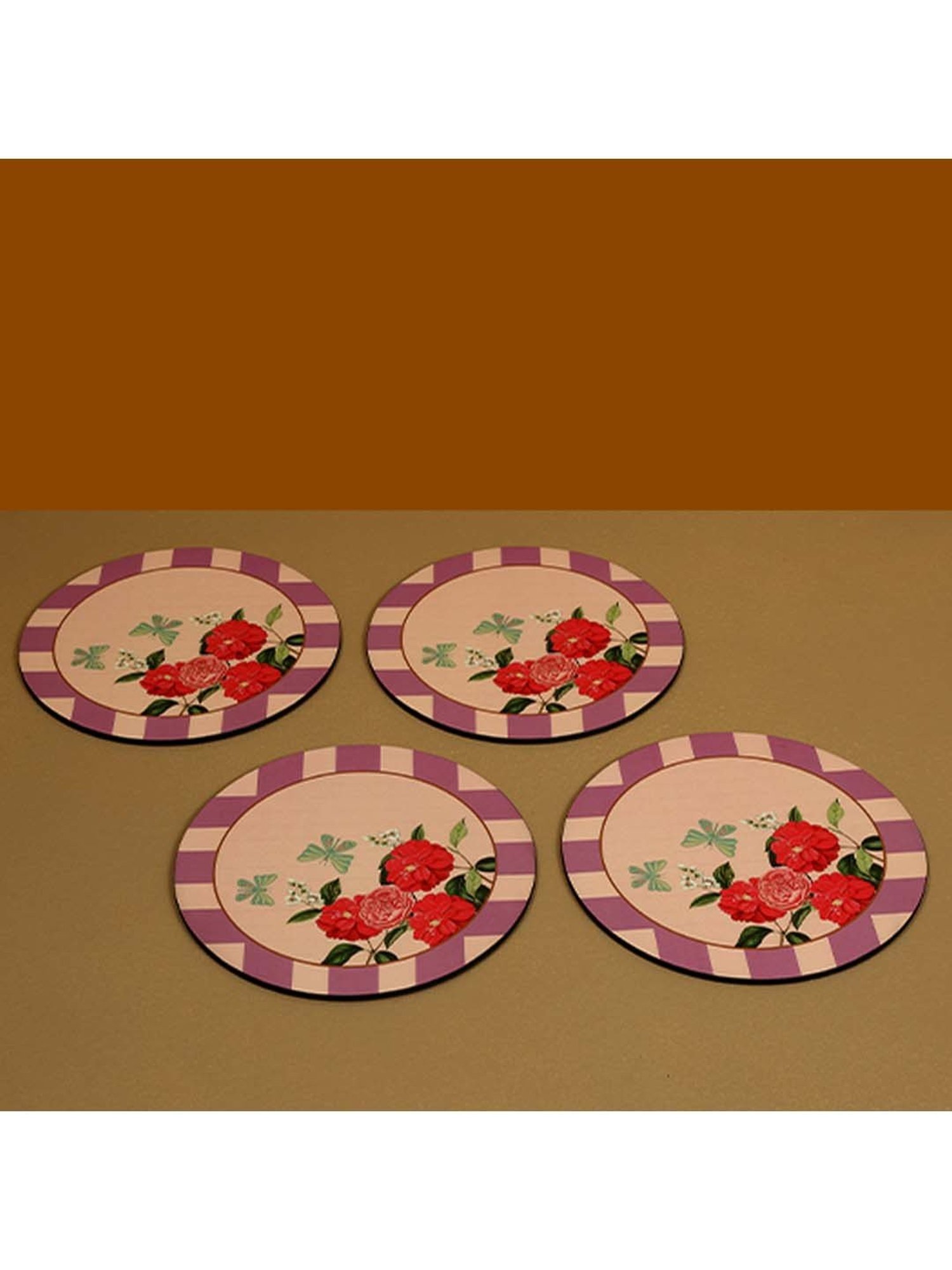 ICRAFT Lilac Haze Series Purple & Beige Mdf Round Trivet - Set of 4