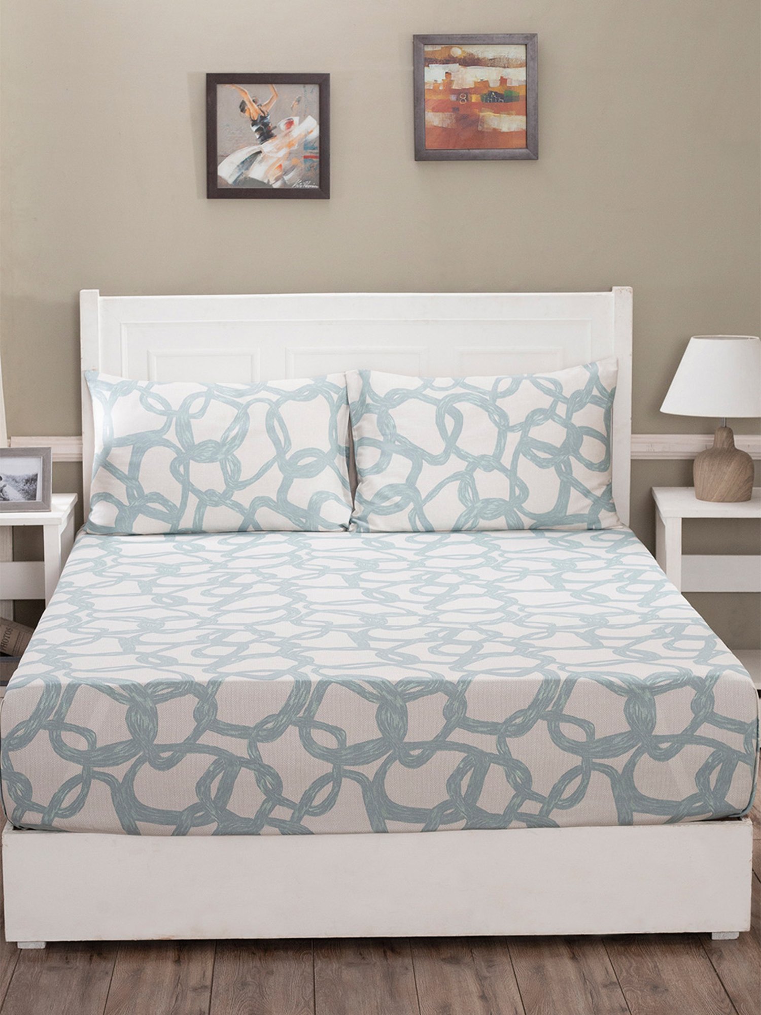 Maspar Green 210 TC Cotton Double Bed Sheet with 2 Pillow Covers