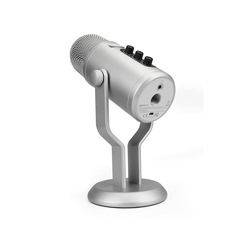 Basics Professional USB Condenser Microphone with Volume Control and OLED Screen, Silver