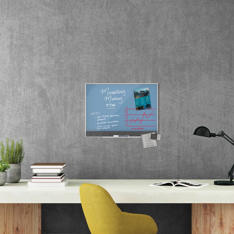 U Brands 24"x18" Magnetic Glass Dry Erase Board Blue Surface/White Frame