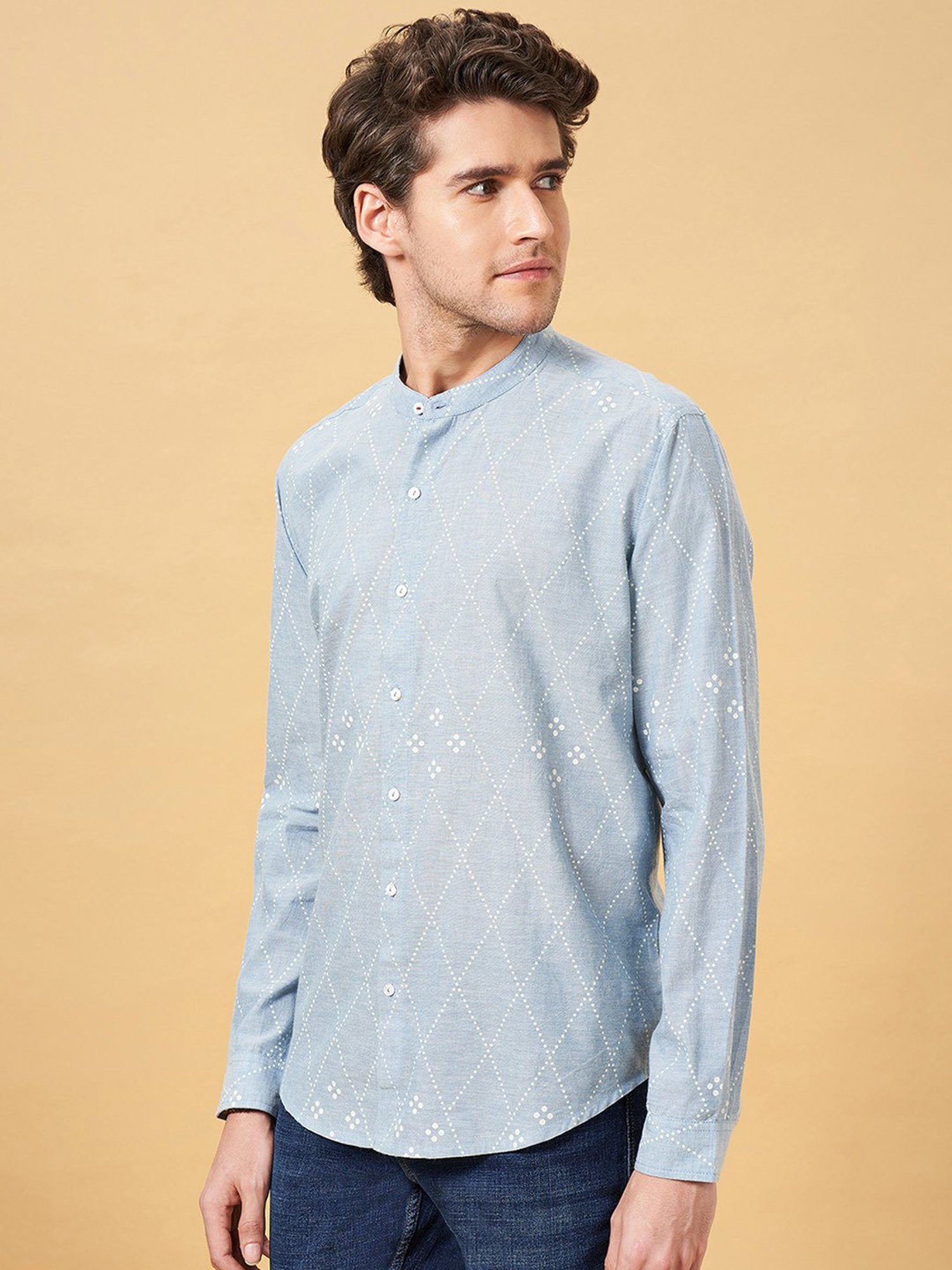 Indus Route by Pantaloons Blue Regular Fit Printed Shirt