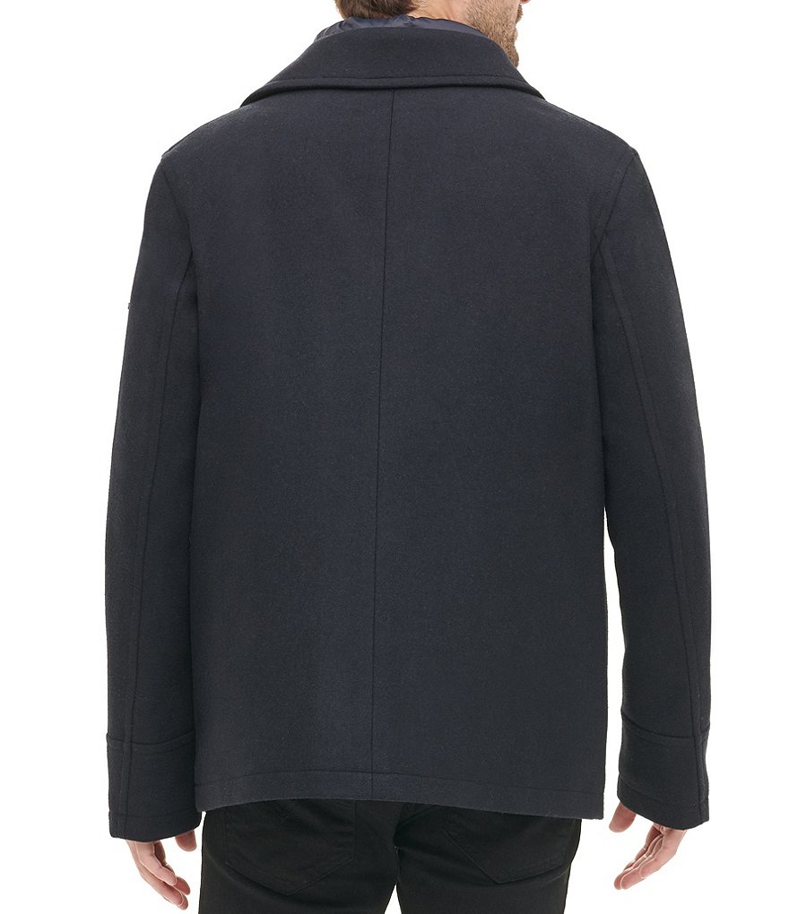 DKNY Long-Sleeve Nylon Quilted-Bib Wool-Blend Peacoat