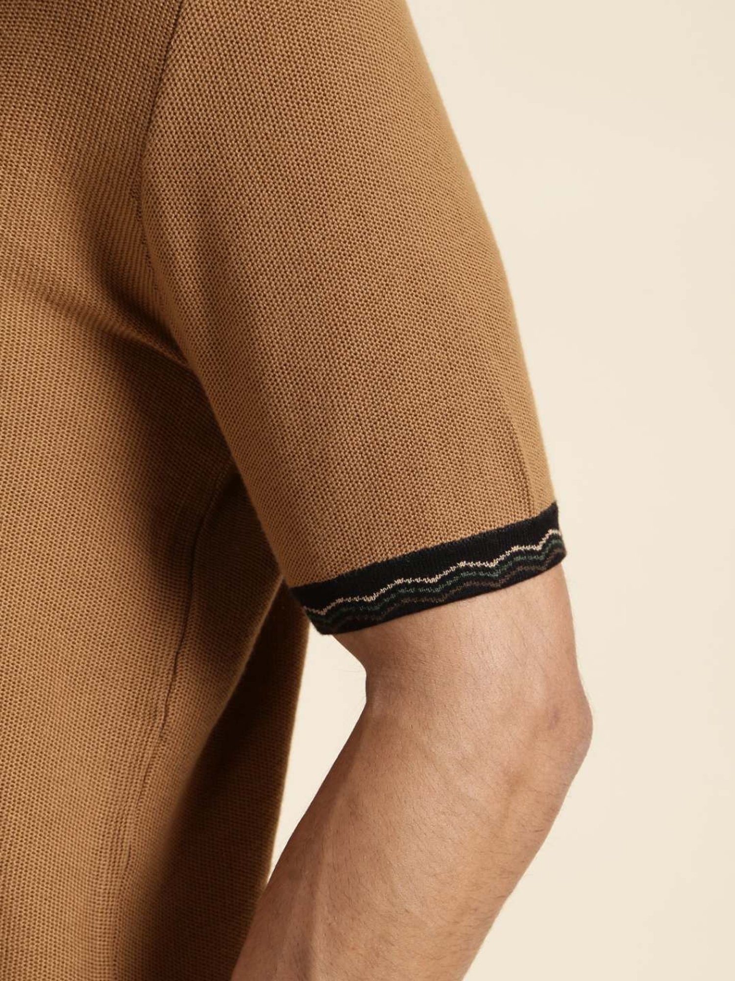 Andamen Brown Regular Fit Self Pattern T-Shirt