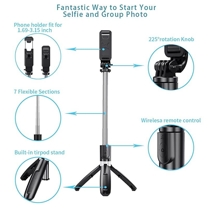 Stick Tripod with Wireless Bluetooth Remote 3 in 1 Detachable Tripod Stick for iPhone 1111 Pro MaxXXRXSXS MAX87Galaxy S10S9 PlusS8 PlusNote 108