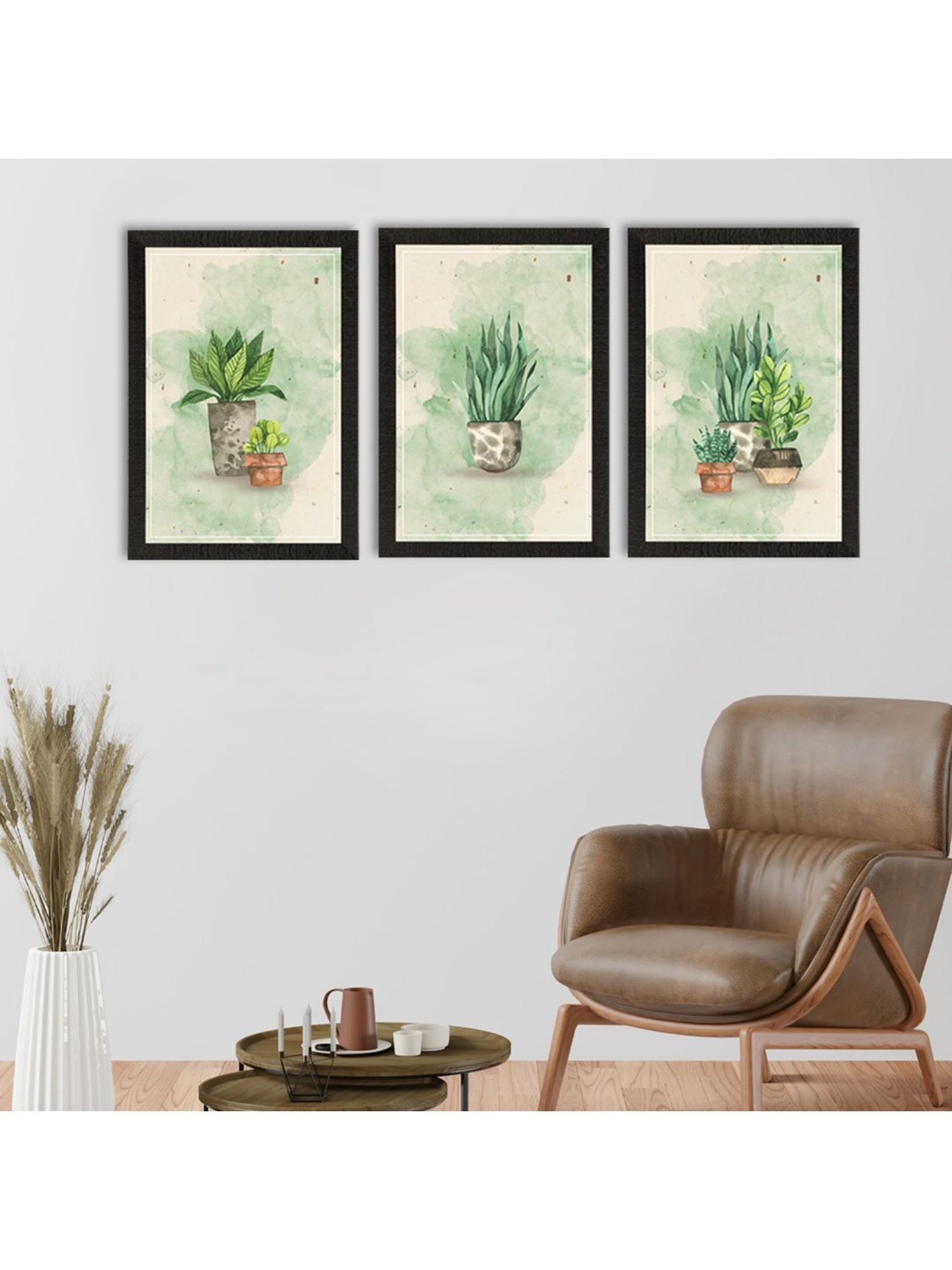 eCraftIndia Watercolour Flower Pot Set of 3 Satin Matt Texture UV Art Painting