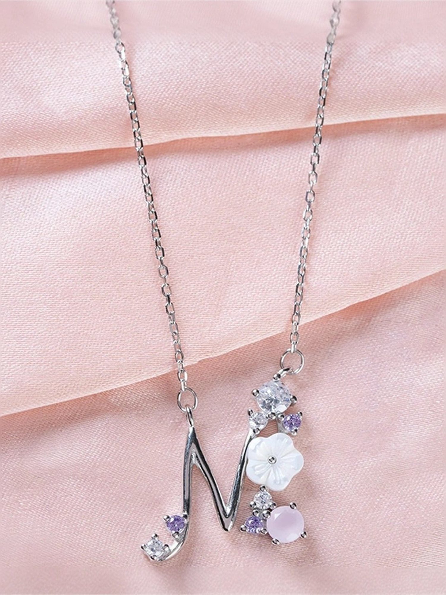 Touch925 Sterling Silver Floral 'N' Initial Chain Necklace for Women & Girls