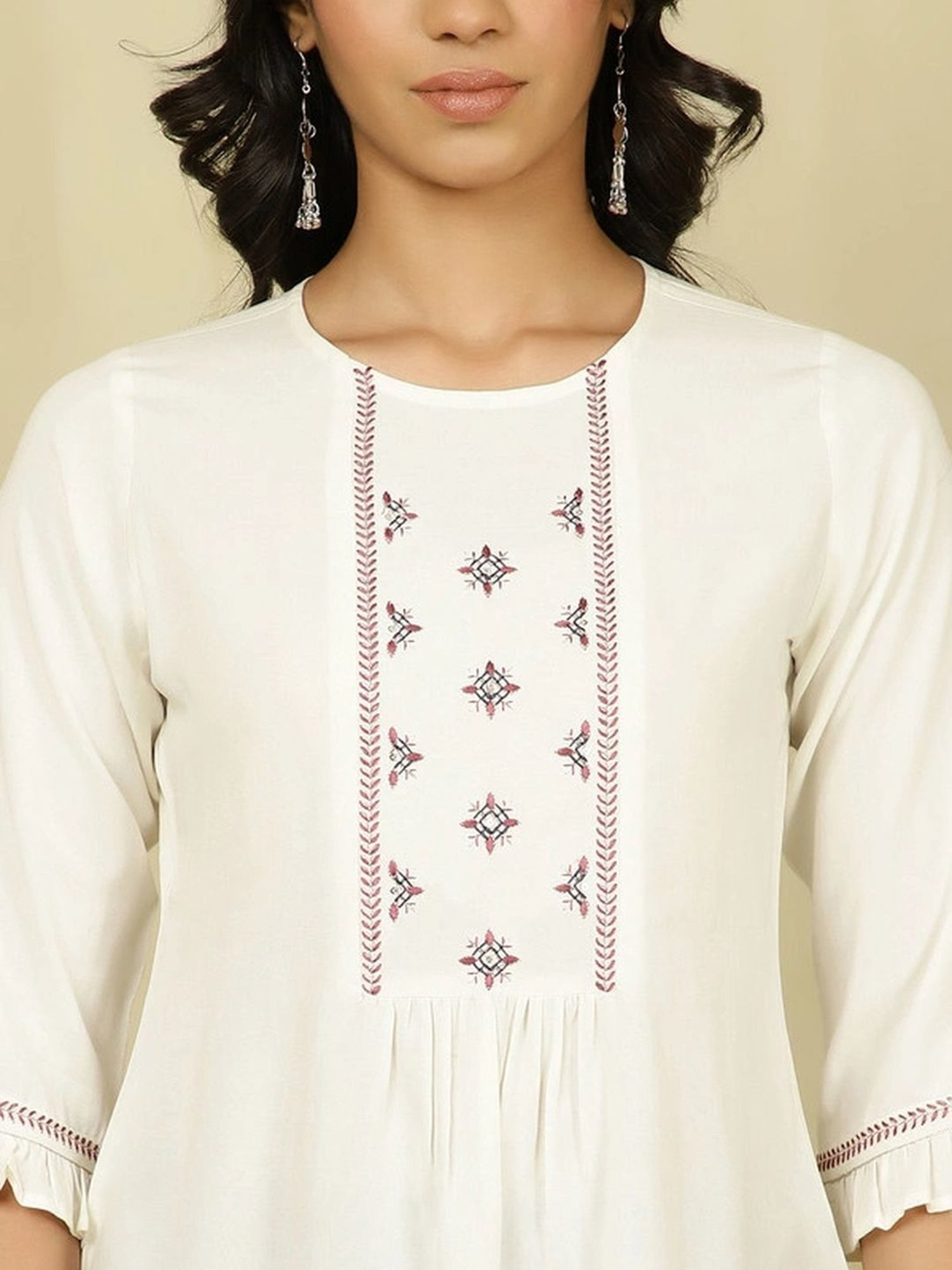 Jaipur Kurti Off-White Embroidered Top