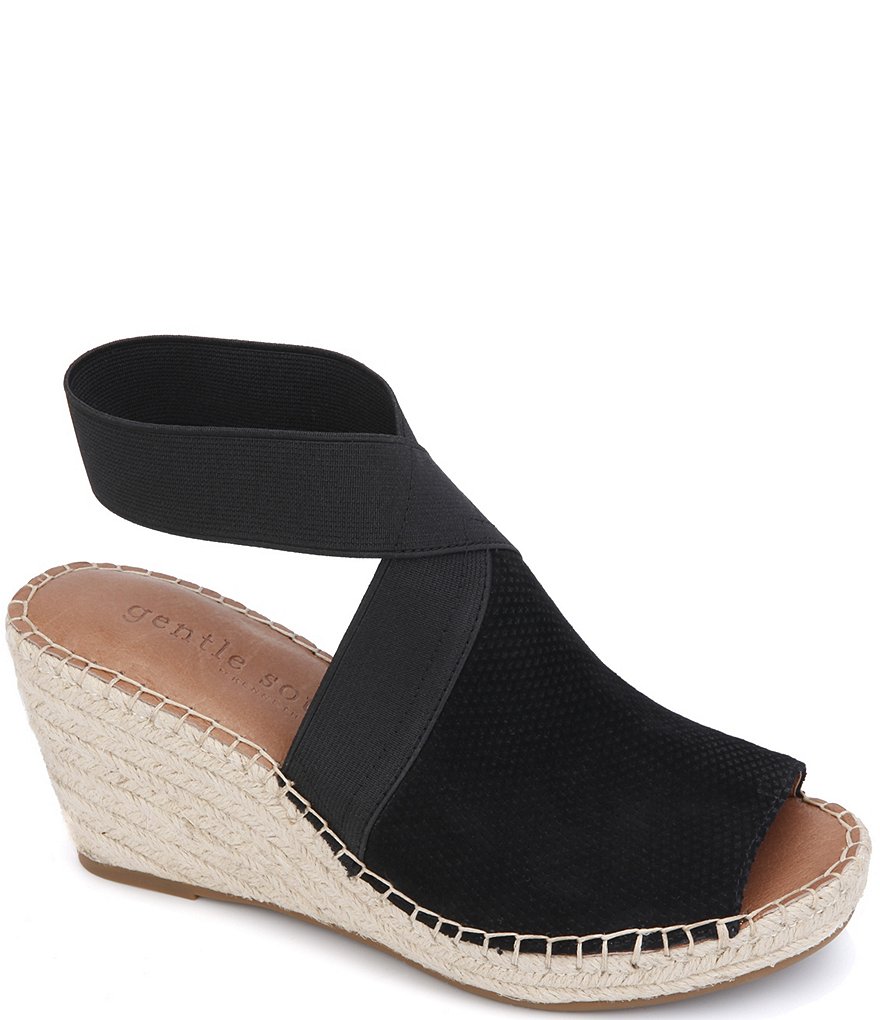 Gentle Souls Charli Suede Elastic Ankle Espadrille Wedge Sandals