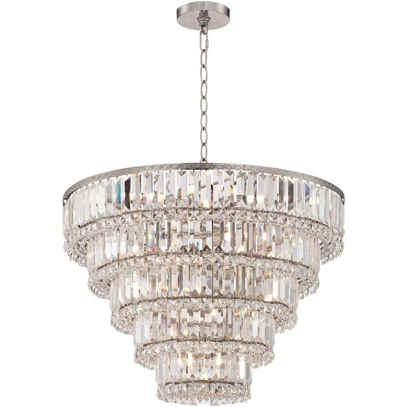 Vienna Full Spectrum Satin Nickel Chandelier 24 1/2" Wide Faceted Crystal Glass for Dining Room House Foyer Kitchen Bedroom