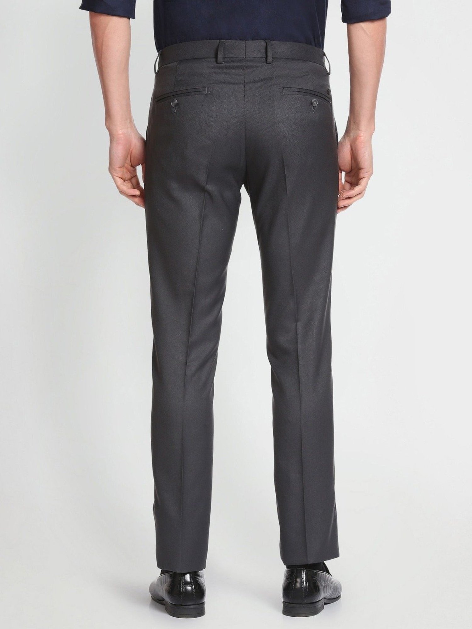 Arrow Grey Regular Fit Self Pattern Trousers
