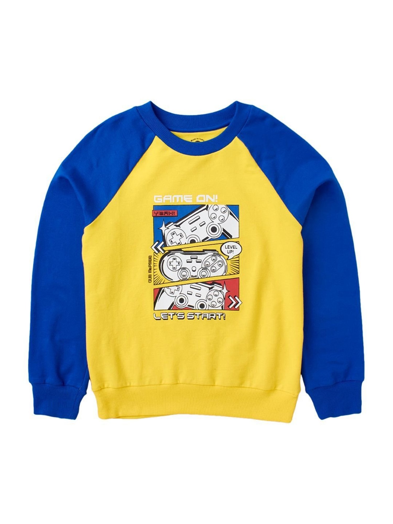 Cub McPaws Kids Yellow & Blue Cotton Printed Full Sleeves Sweatshirt