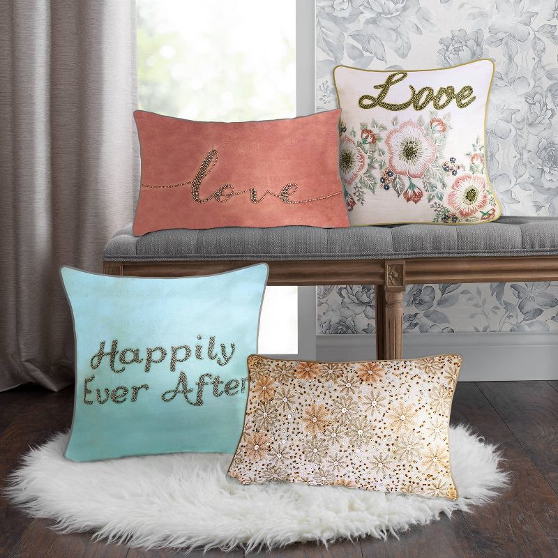 18"x18" Celebrations Beaded "Happily Ever After" Square Pillow Blue - Edie@Home