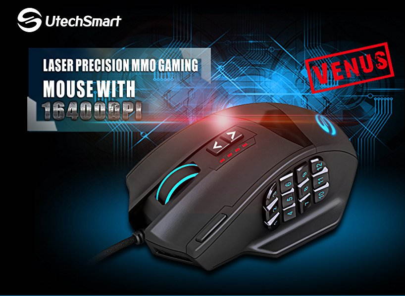 Gaming Mouse, UtechSmart Venus Gaming Mouse RGB Wired, 16400 DPI High Precision Laser Programmable MMO Computer Gaming Mice [IGN's Recommendation]  18 programmable buttons ,16 million LED color option