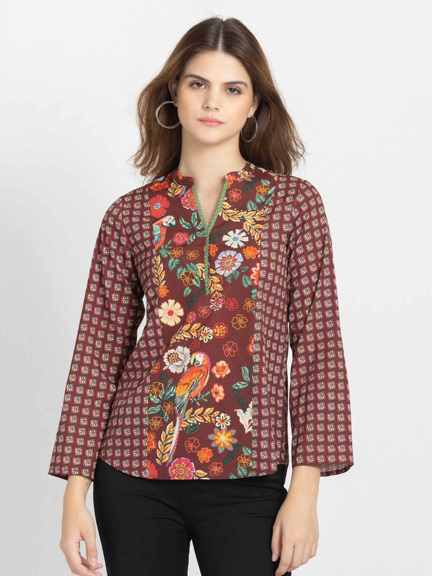 SHAYE Maroon Floral Print Top
