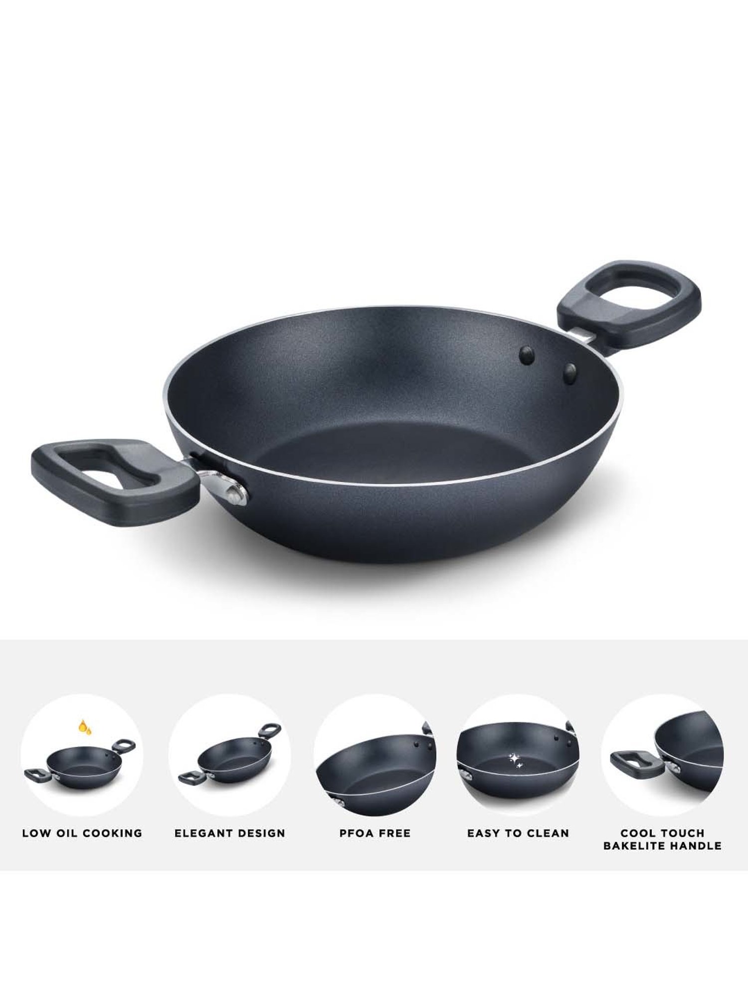 JUDGE Everyday Black Aluminium 24 cm Cookware Kadhai (2.3 L)