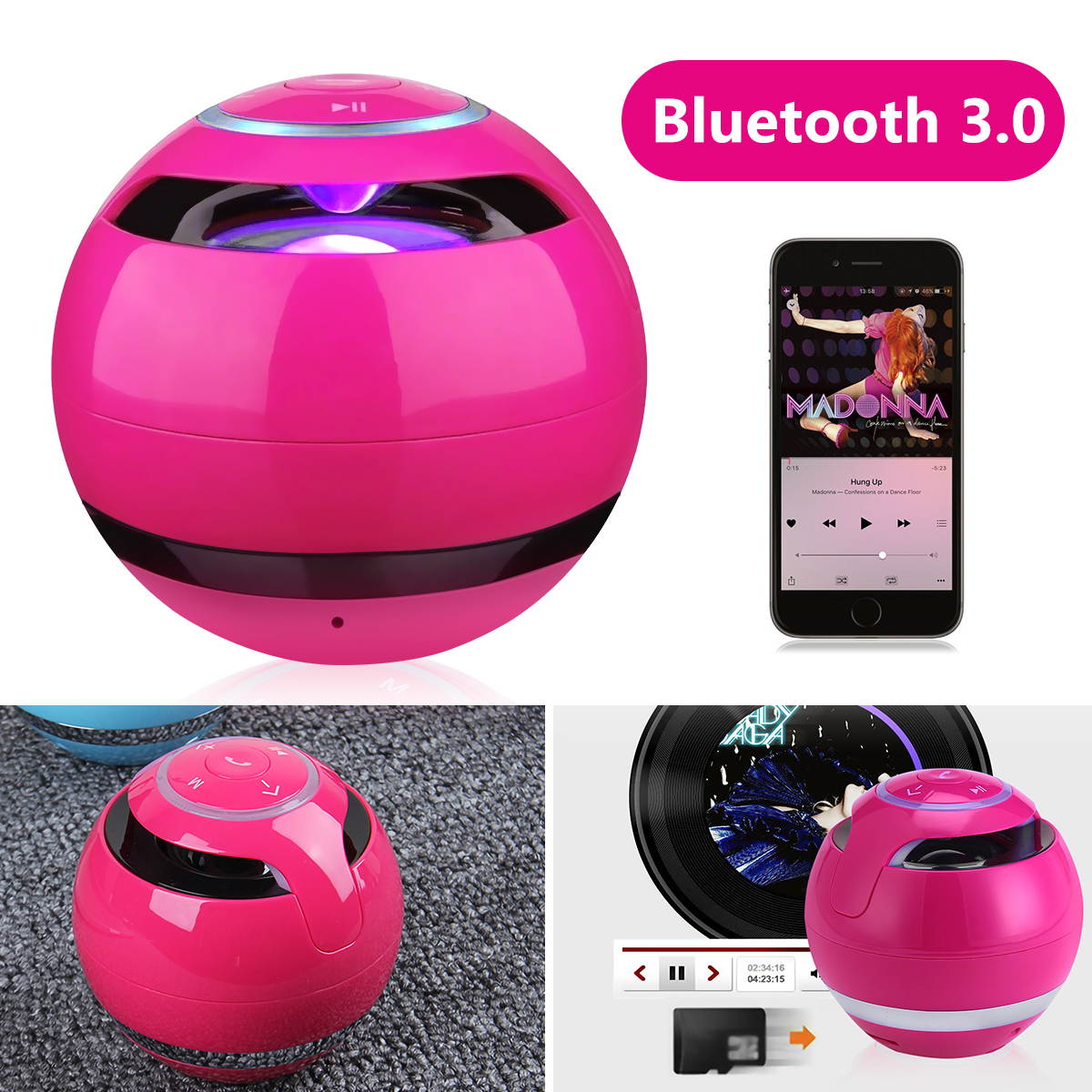 Wireless LED Mini Bluetooth Speaker Portable Super Bass Stereo USB/TF/FM Radio Black