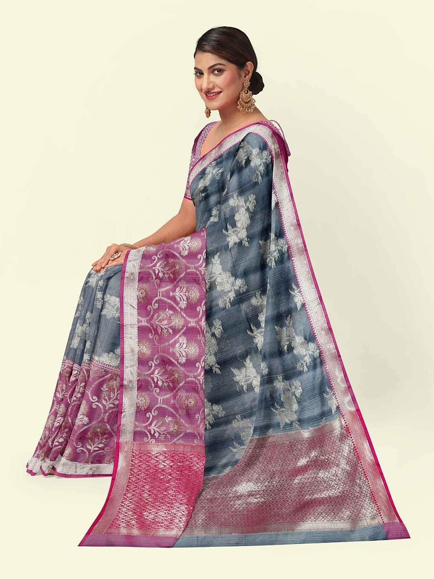 Banarasi Silk Works Blue Woven Saree With Unstitched Blouse