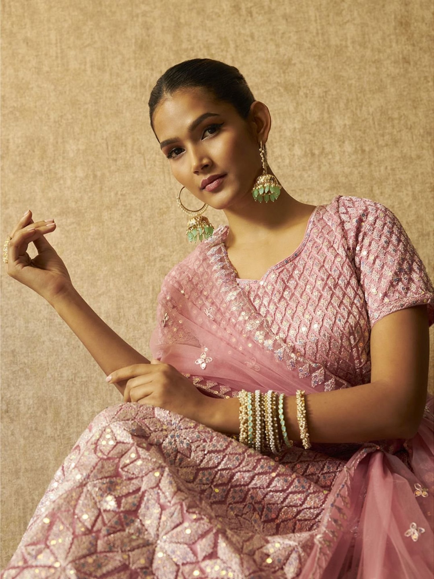 Soch Pink Embellished Unstitched Lehenga Choli Set With Dupatta