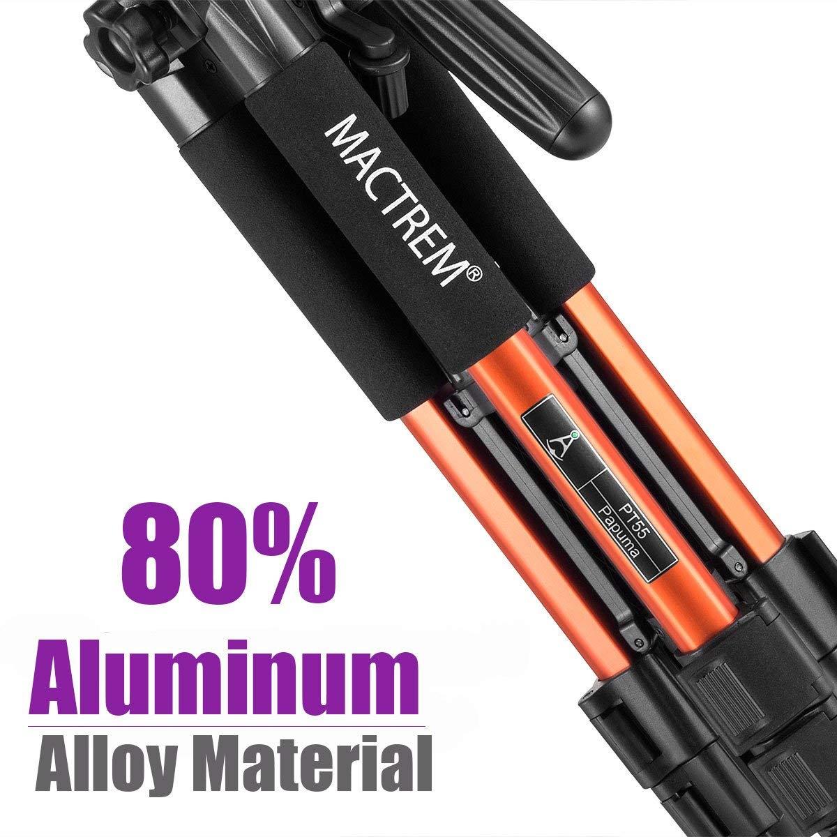 Mactrem PT55 Travel Camera Tripod Lightweight Aluminum for DSLR SLR Canon Nikon Sony Olympus DV with Carry Bag -11 lbs(5kg) Load (Orange)